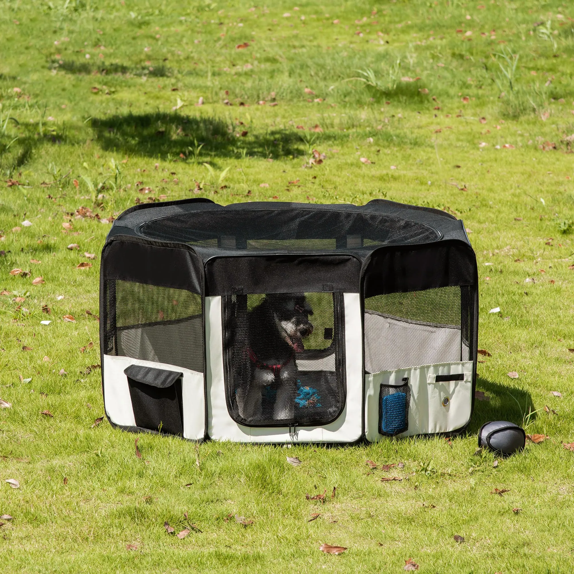 PawHut, Parco Animali Domestici Pieghevole, 2 Porte, Set Allenamento dormitorio - immagine 2