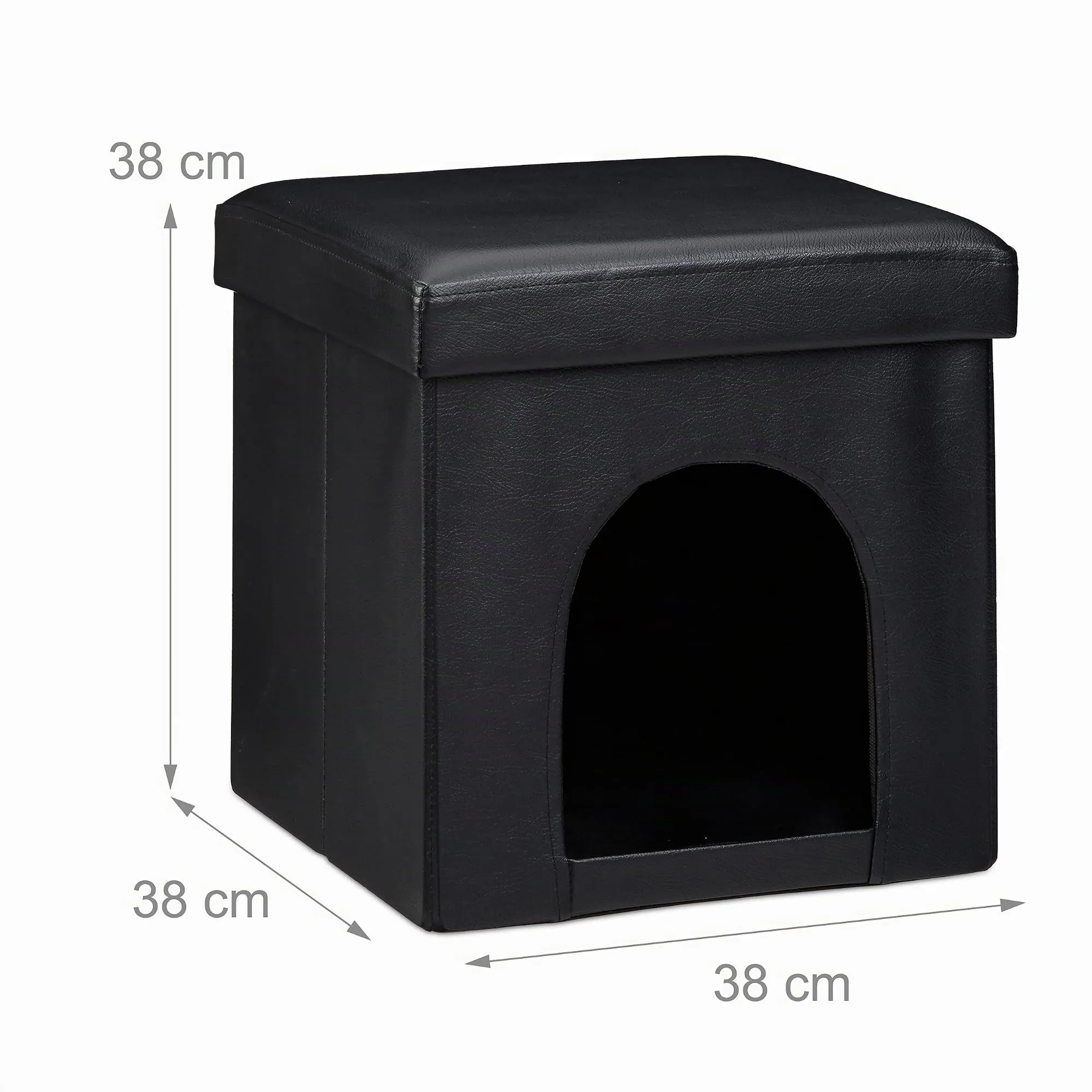 Relaxdays Cuccia Puff Pieghevole per Cane/Gatto, Finta Pelle, 38 X 38 X 38 cm, Nero - immagine 4
