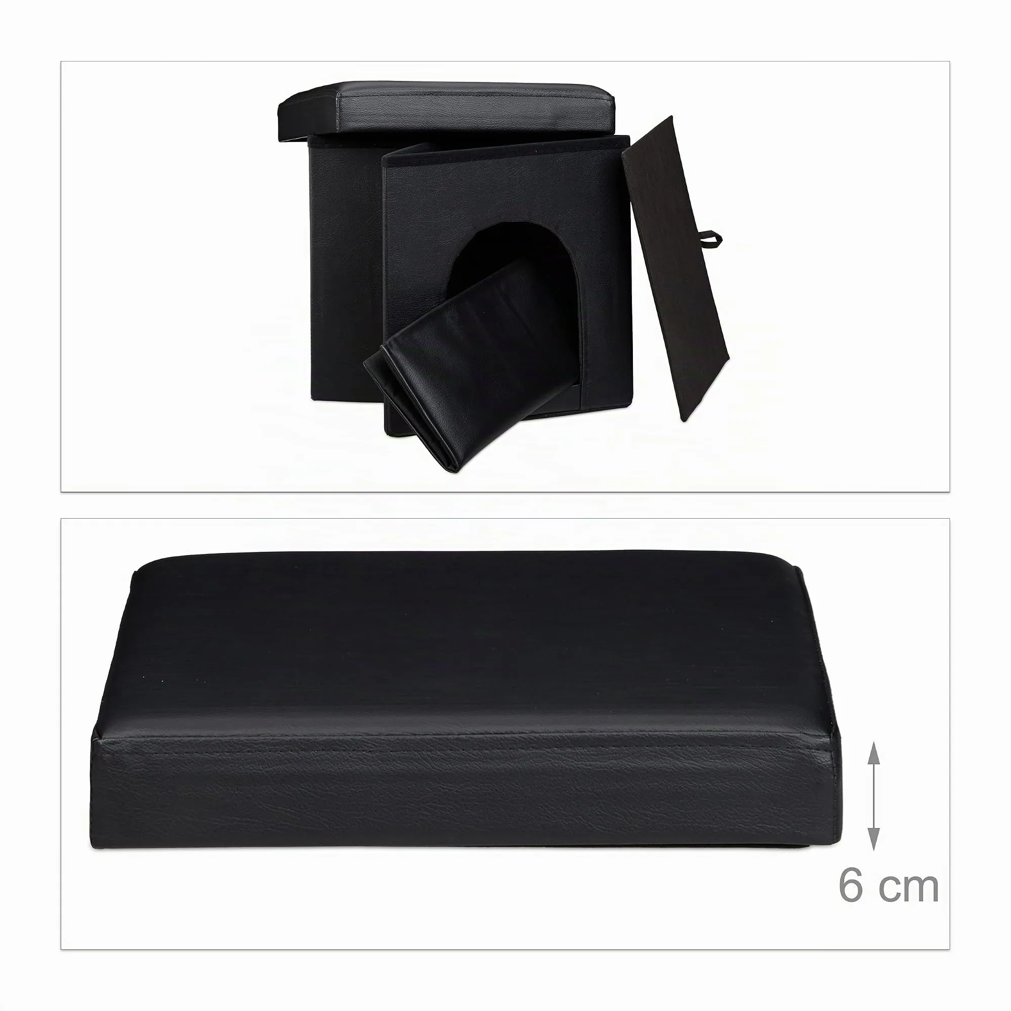 Relaxdays Cuccia Puff Pieghevole per Cane/Gatto, Finta Pelle, 38 X 38 X 38 cm, Nero - immagine 5