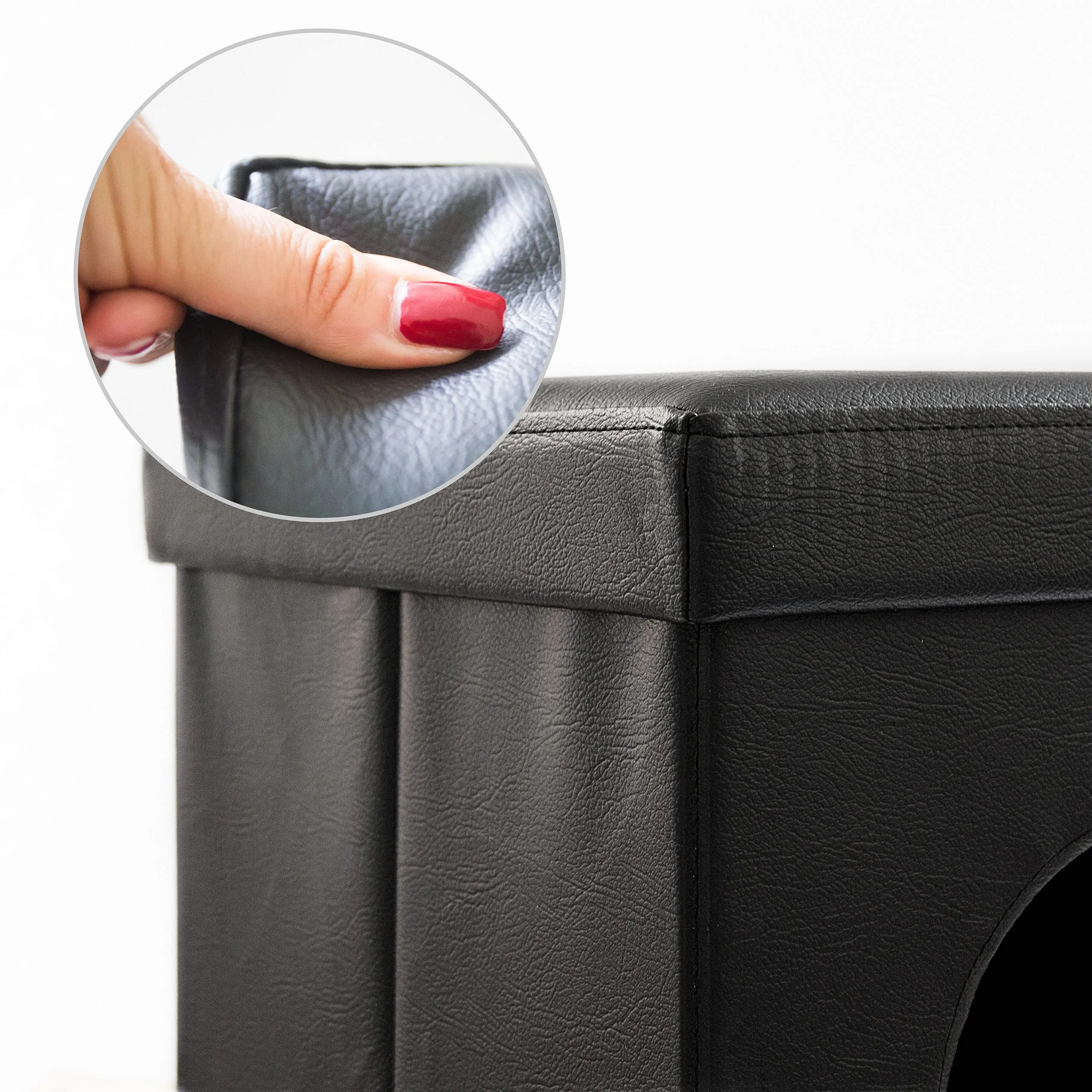 Relaxdays Cuccia Puff Pieghevole per Cane/Gatto, Finta Pelle, 38 X 38 X 38 cm, Nero - immagine 6