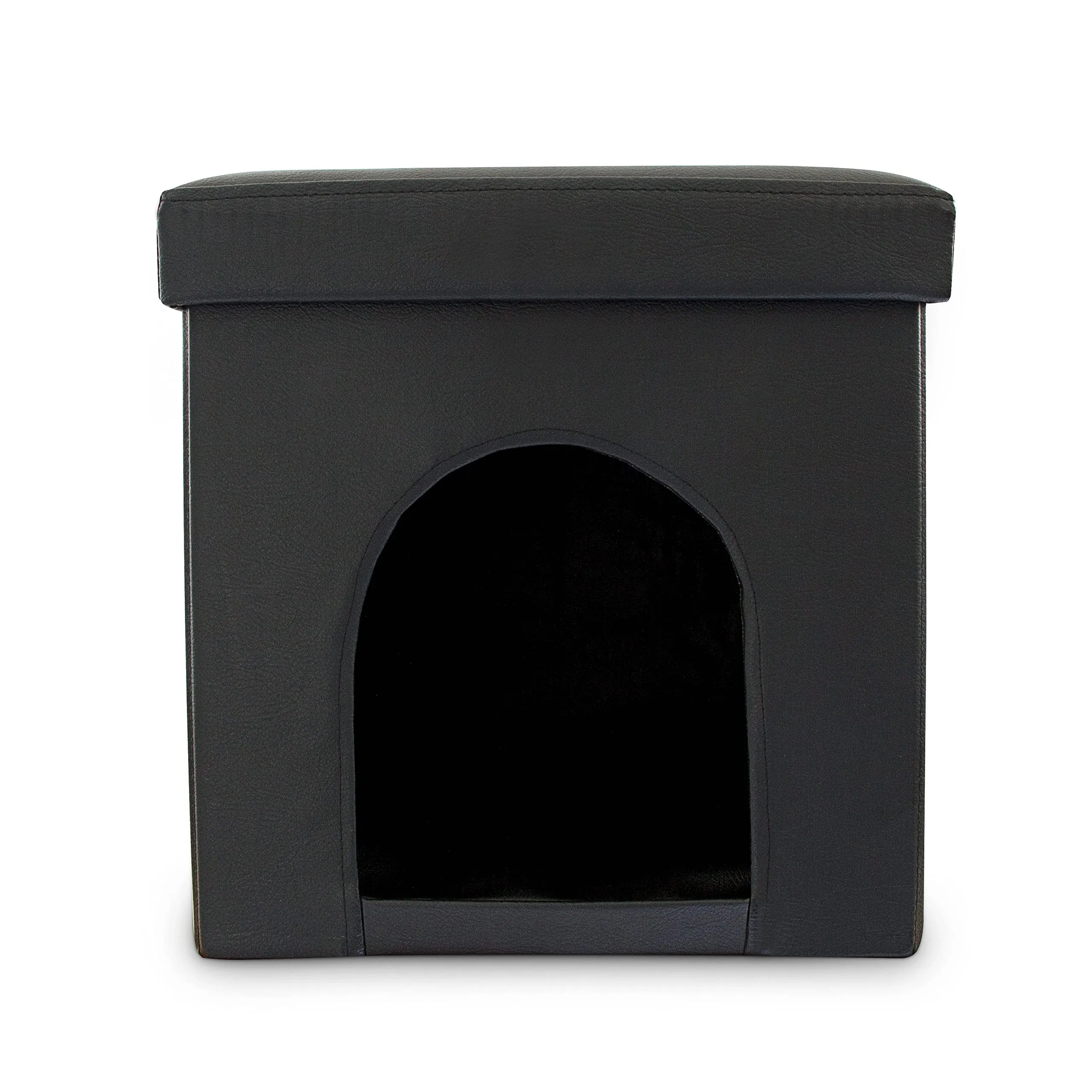 Relaxdays Cuccia Puff Pieghevole per Cane/Gatto, Finta Pelle, 38 X 38 X 38 cm, Nero - immagine 7