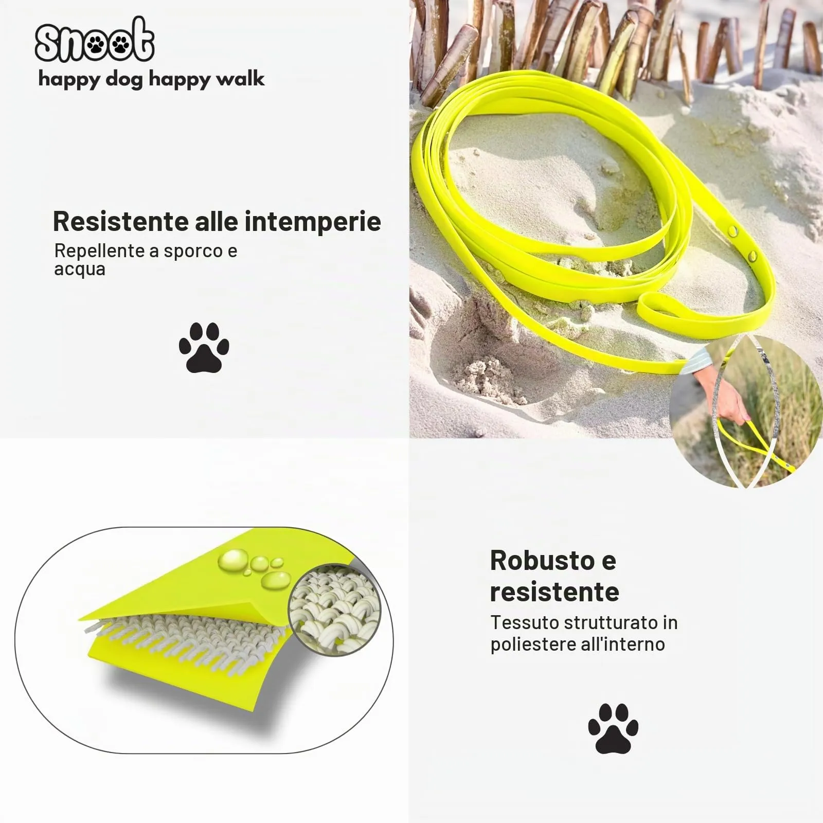5m guinzaglio da traino, guinzaglio per cani, passante per le mani, giallo neon, extra stretto, sporco e idrorepellente - immagine 3