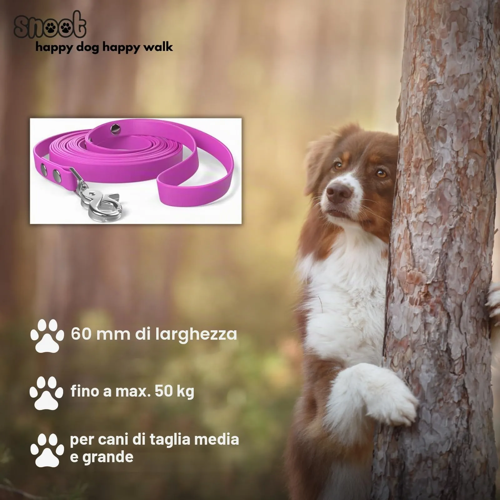 Linea di traino di 5m, guinzaglio per cani, passante per le mani, magenta, molto stabile, repellente allo sporco e all'acqua - immagine 3