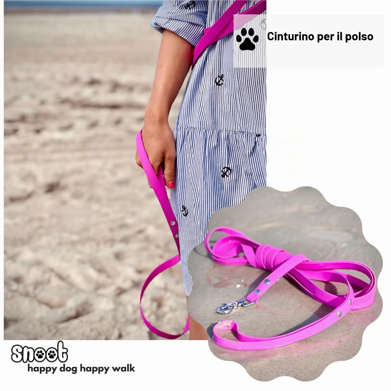 Linea di traino di 5m, guinzaglio per cani, passante per le mani, magenta, molto stabile, repellente allo sporco e all'acqua - immagine 5