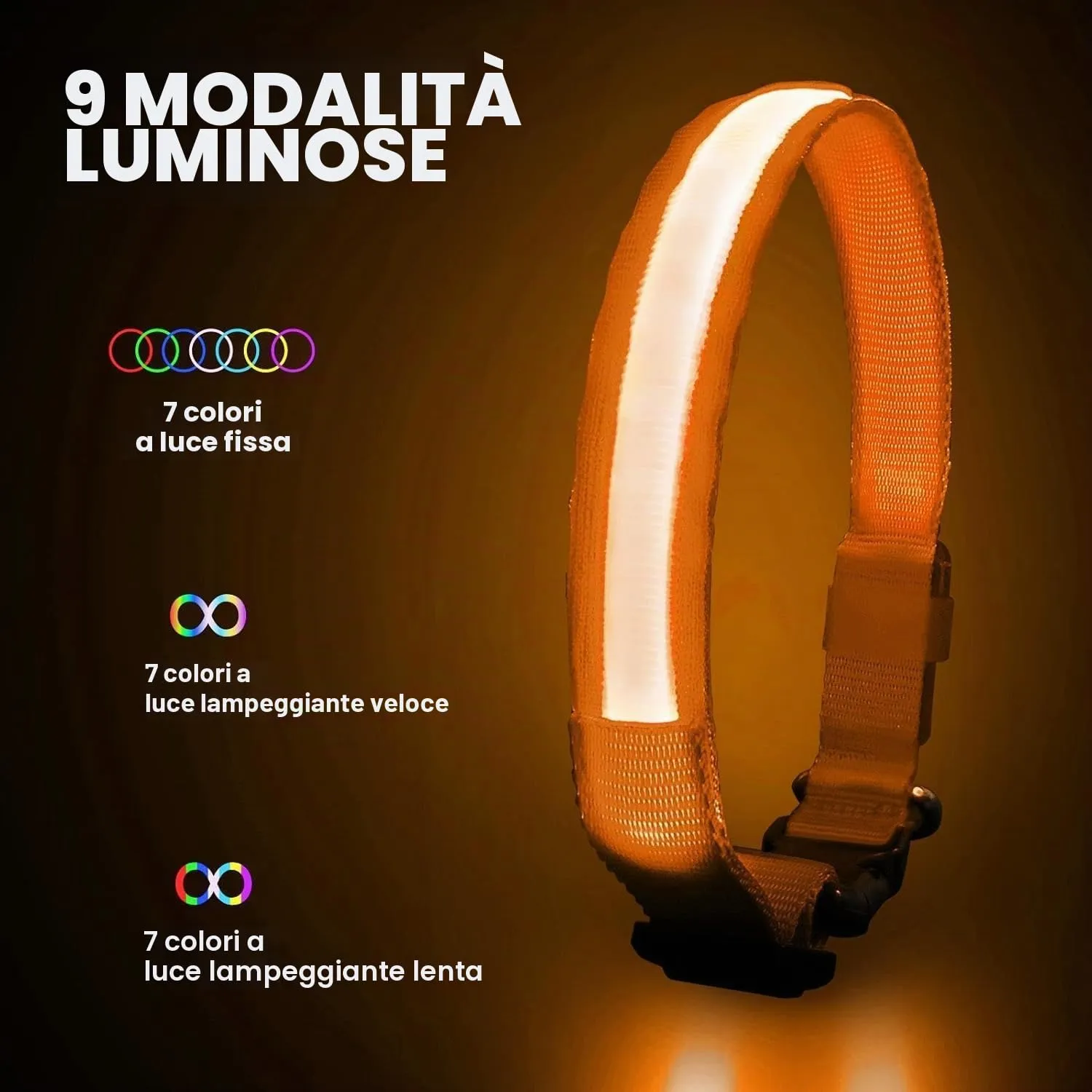 PcEoTllar Collare Luminoso per Cani, Impermeabile, Arancione-S - immagine 2