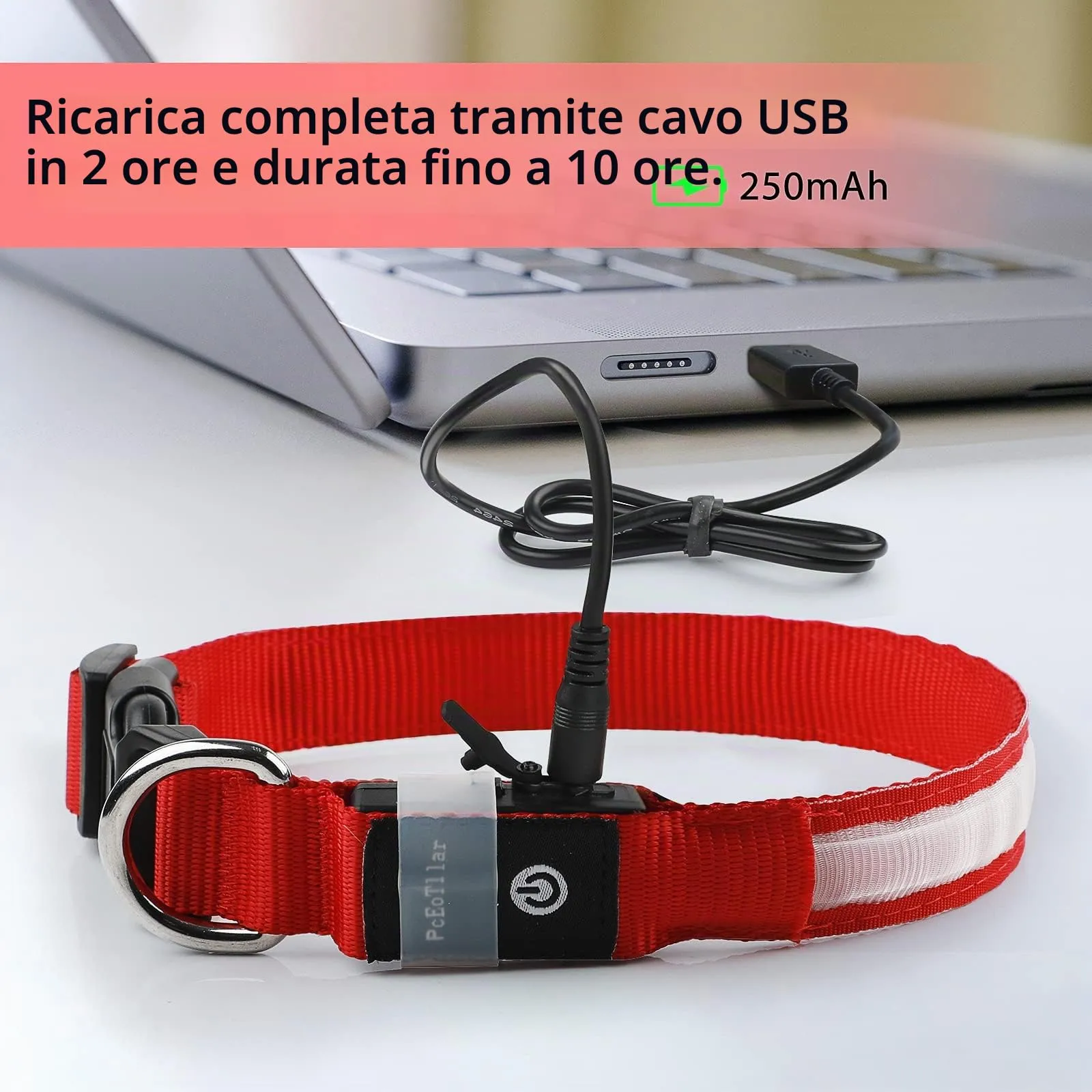 PcEoTllar Collare Luminoso per Cani, Impermeabile, Rosso-L - immagine 3