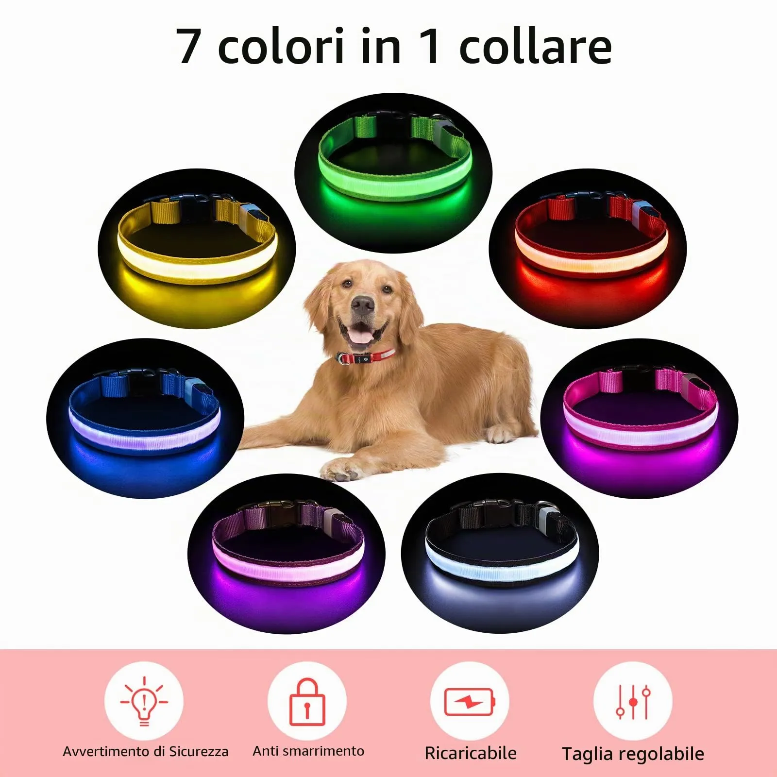 PcEoTllar Collare Luminoso per Cani, Impermeabile, Rosso-L - immagine 4