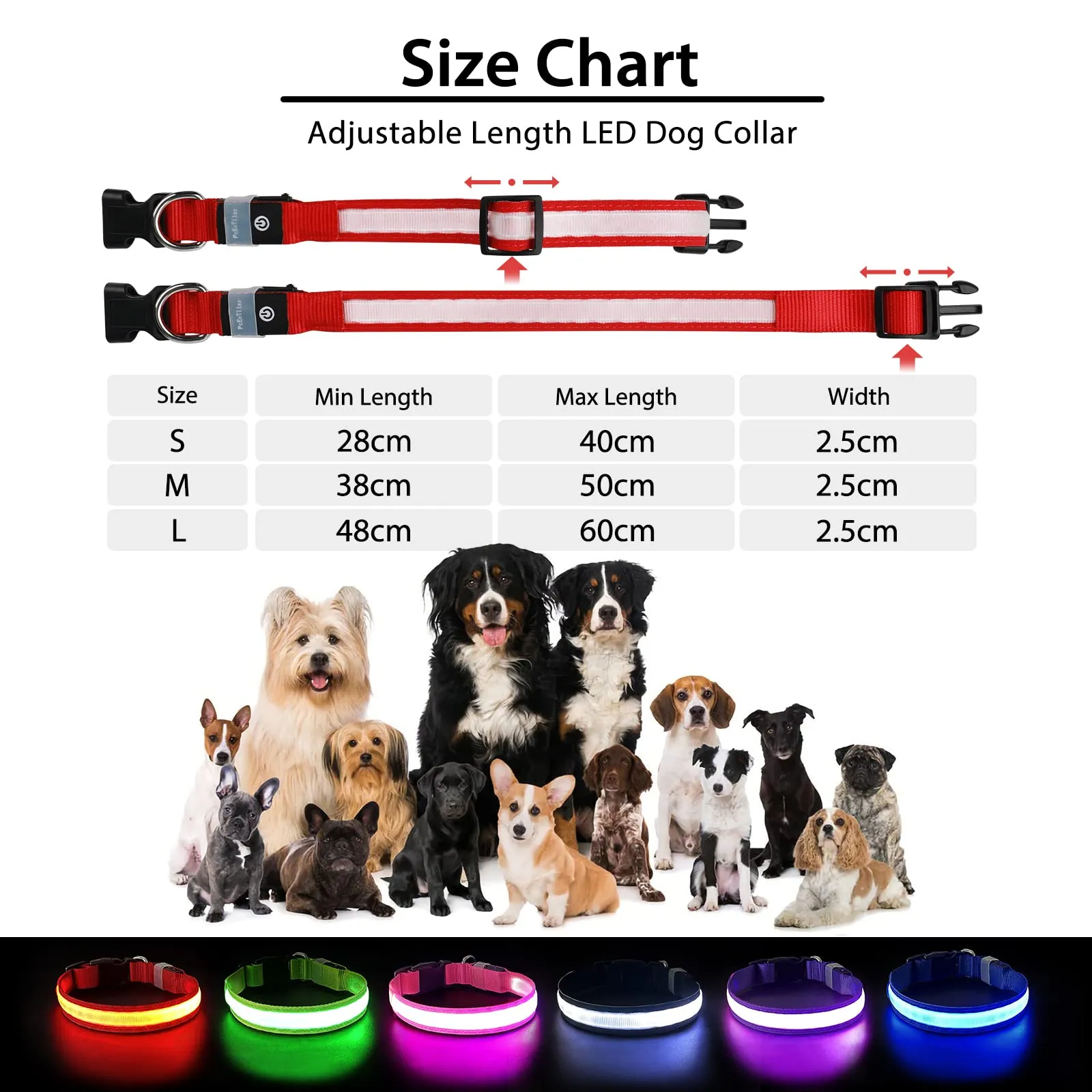 PcEoTllar Collare Luminoso per Cani, Impermeabile, Rosso-L - immagine 6