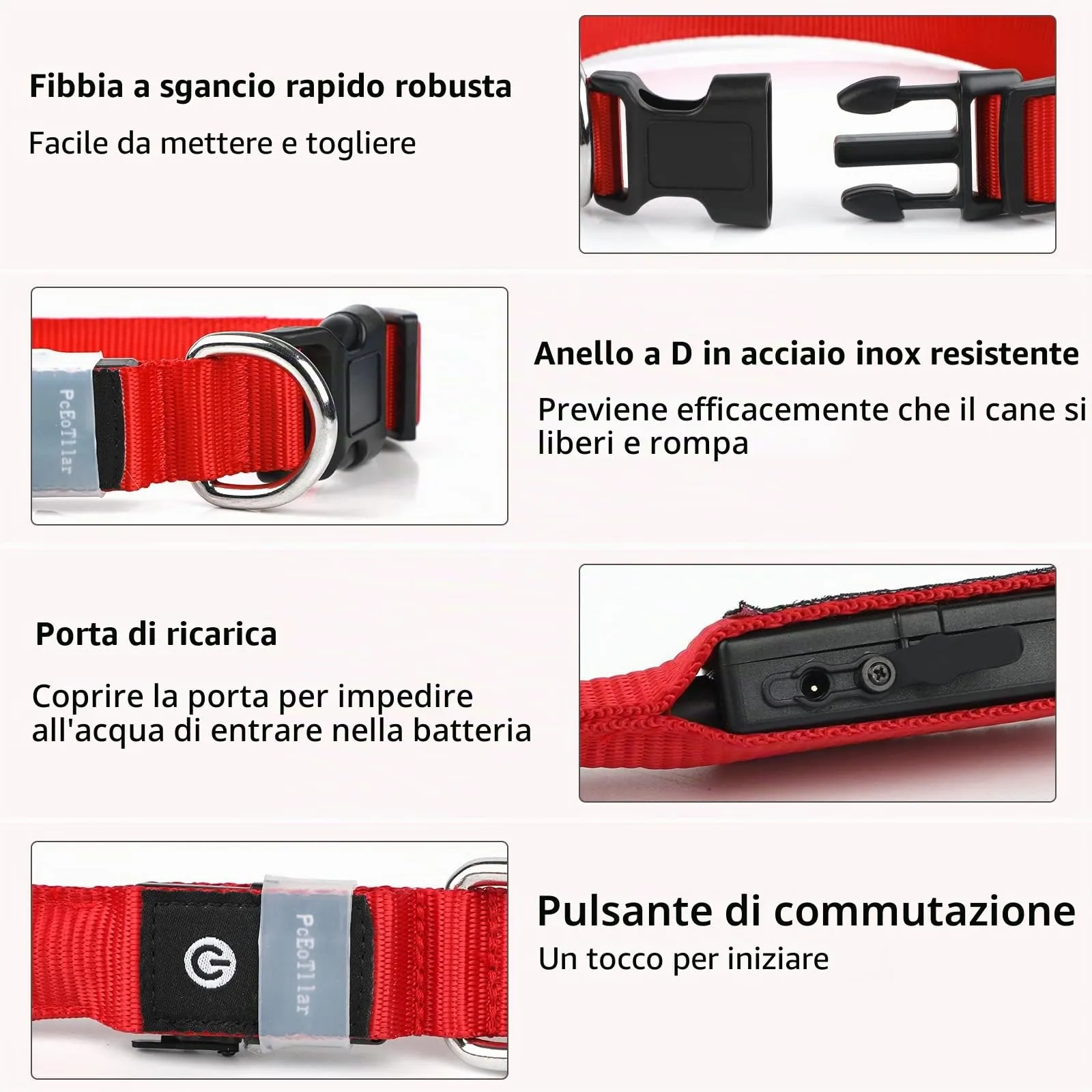 PcEoTllar Collare Luminoso per Cani, Impermeabile, Rosso-L - immagine 7