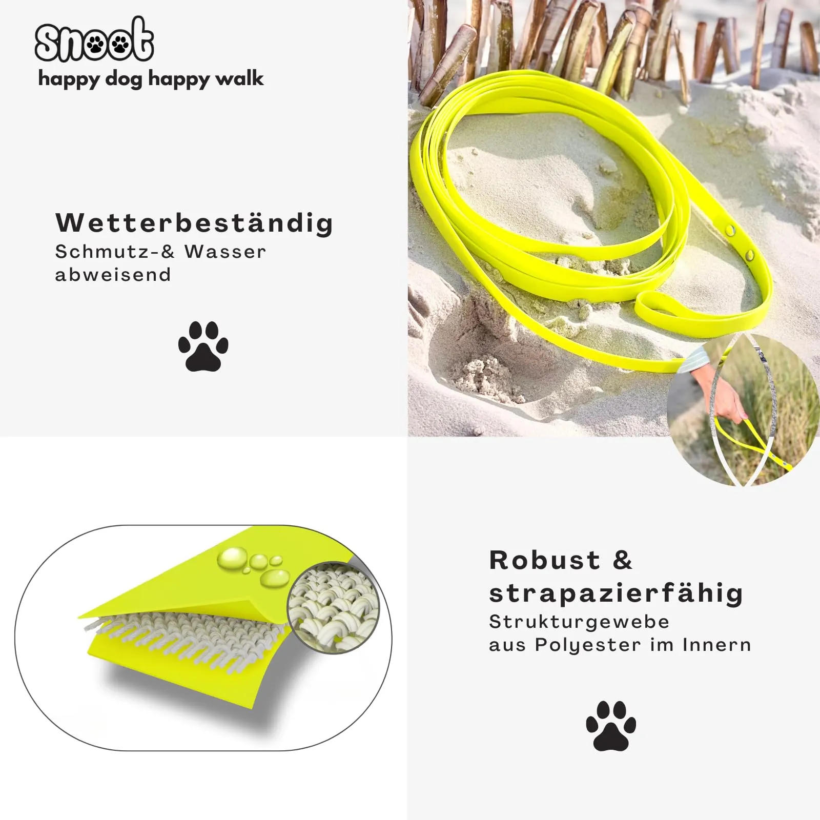 Dragline 15m, guinzaglio per cani, passante, giallo neon, extra stretto, repellente allo sporco e all'acqua - immagine 3