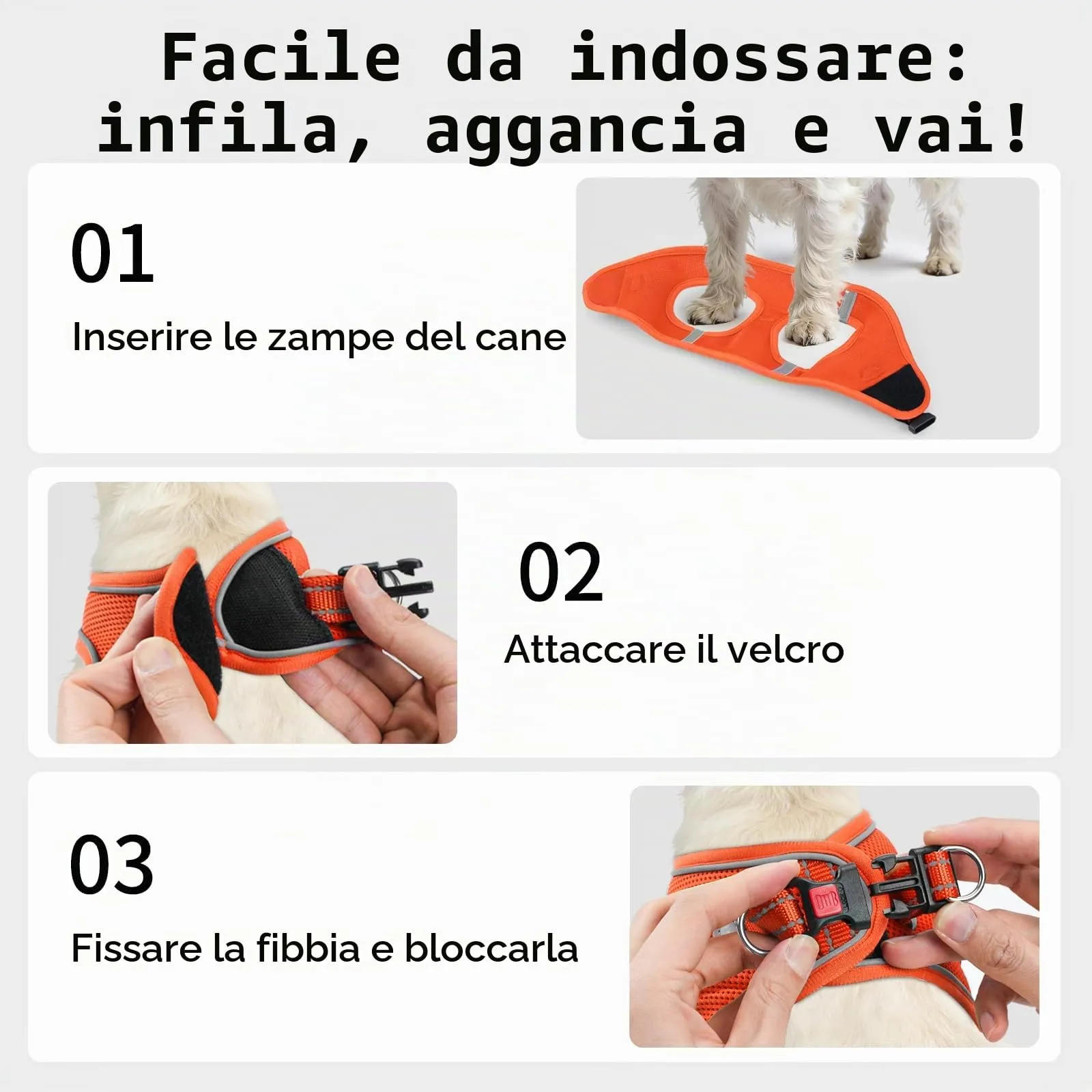 Joytale Pettorina Cane Piccola, Maglia Morbida Traspirante, Arancione L - immagine 3