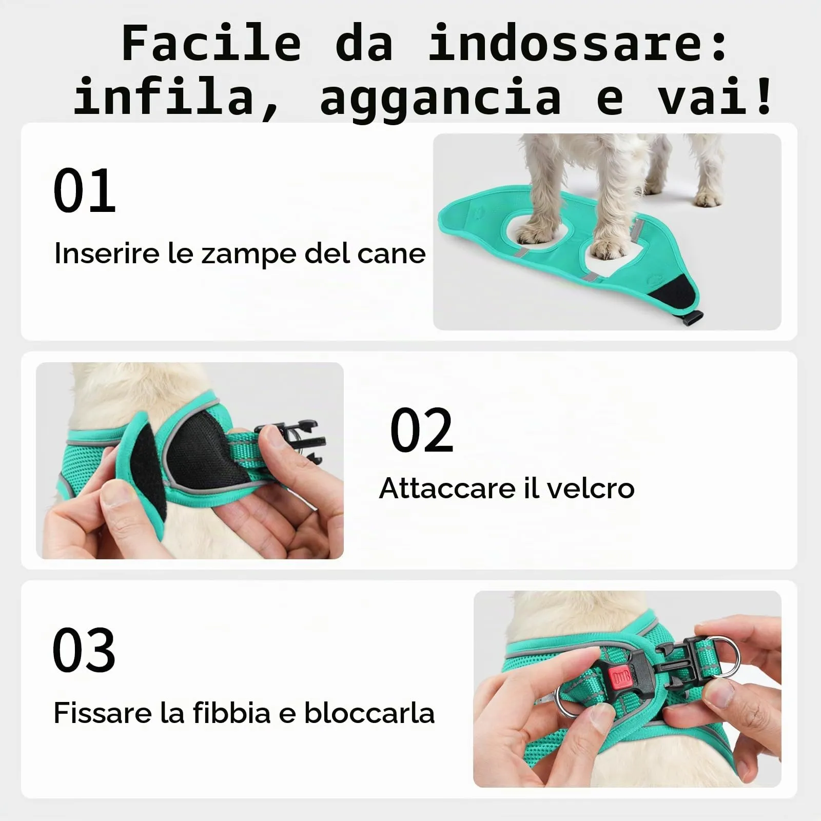 Joytale Pettorina Cane Piccola, Maglia Morbida Traspirante, Verde Acqua 3XS - immagine 3