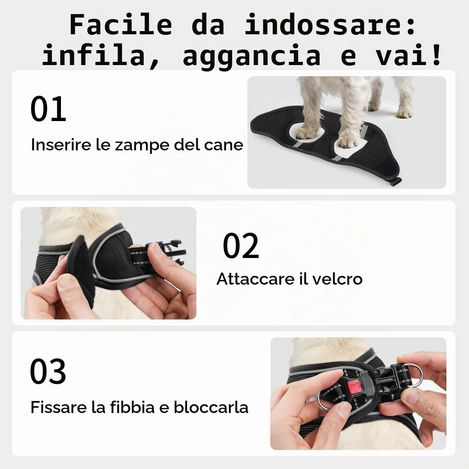 Joytale Pettorina Cane Piccola, Maglia Morbida Traspirante, Nero M - immagine 3