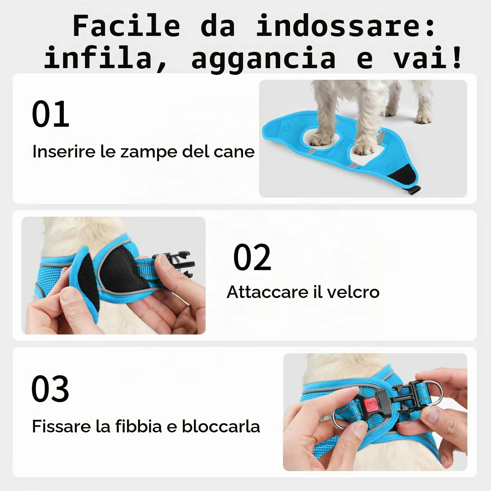 Joytale Pettorina Cane Piccola, Maglia Morbida Traspirante, Azzurro XXS - immagine 3