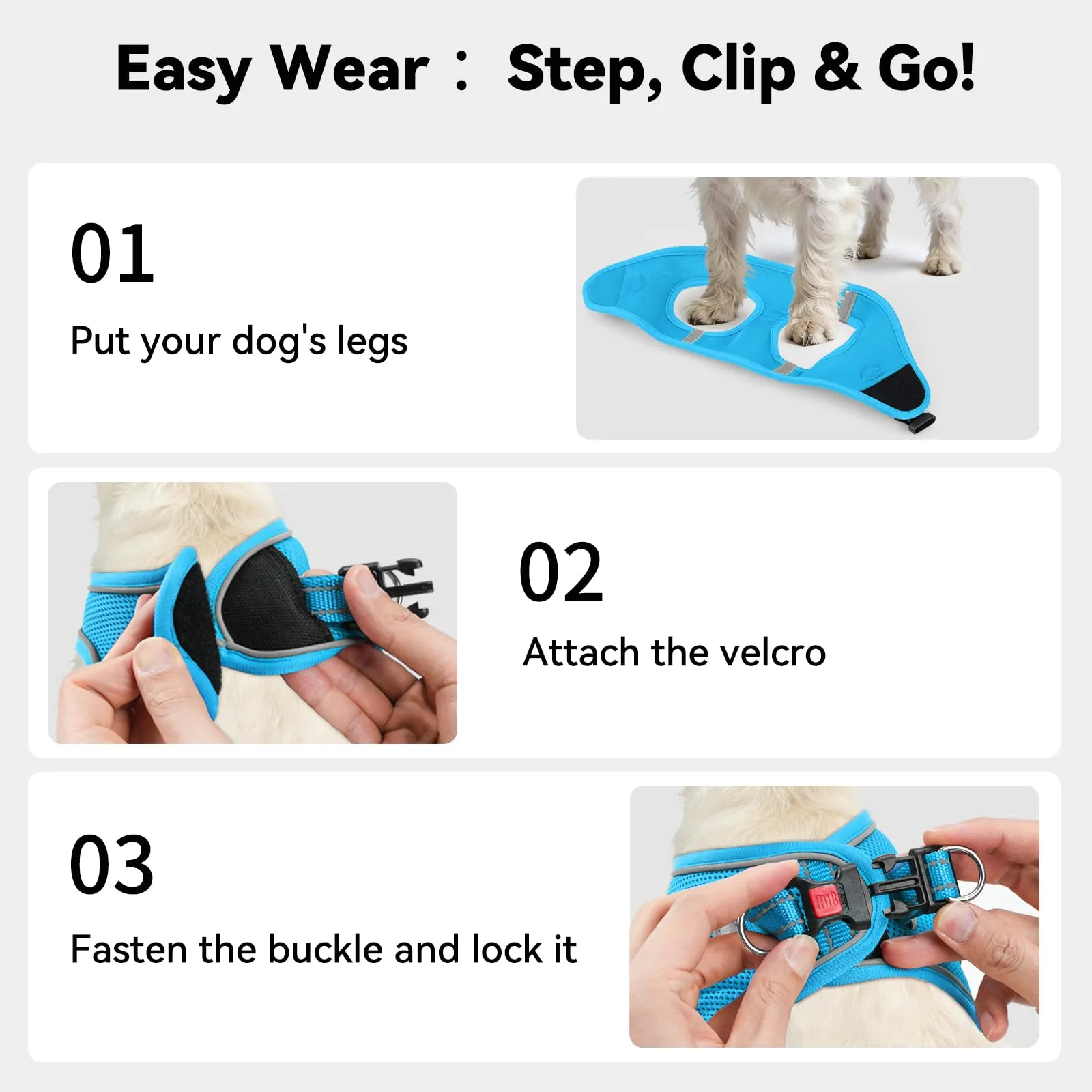 Joytale Pettorina Cane Piccola, Maglia Morbida Traspirante, Azzurro XL - immagine 3