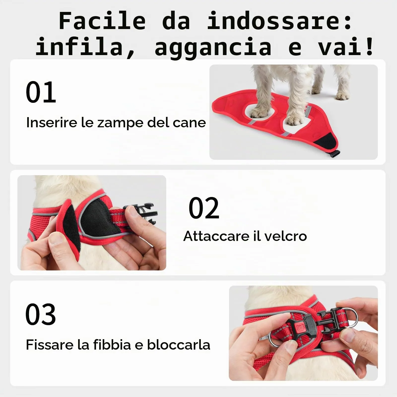 Joytale Pettorina Cane Piccola, Maglia Morbida Traspirante, Rosso M - immagine 3