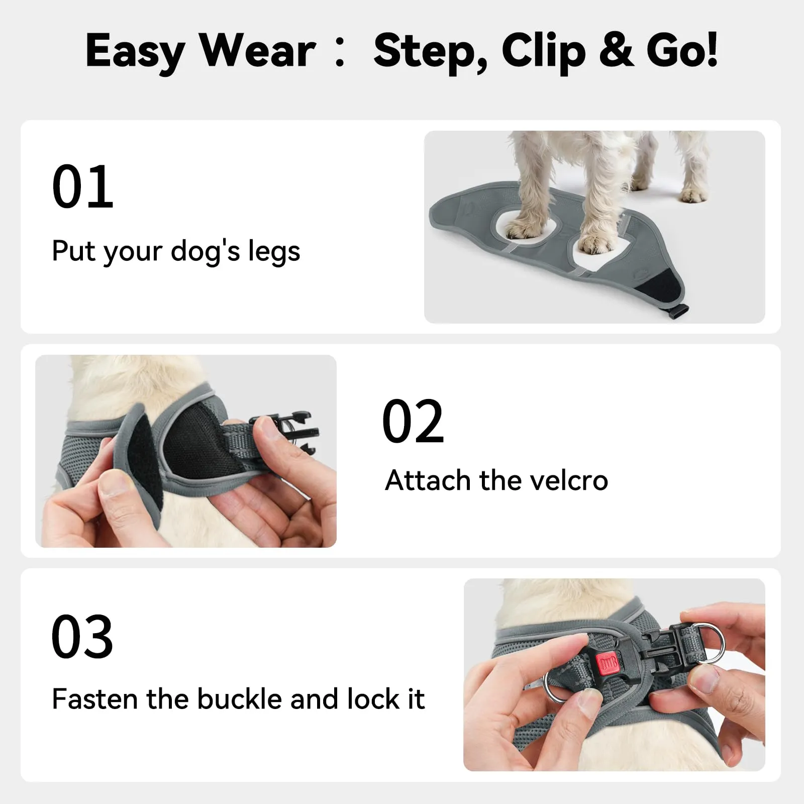 Joytale Pettorina Cane Piccola, Maglia Morbida Traspirante, Grigio XL - immagine 3
