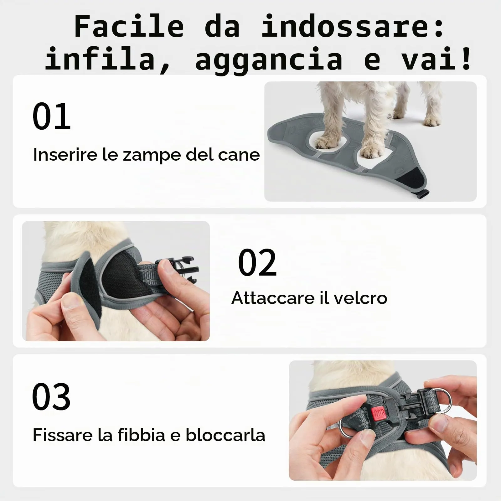 Joytale Pettorina Cane Piccola, Maglia Morbida Traspirante, Grigio L - immagine 3