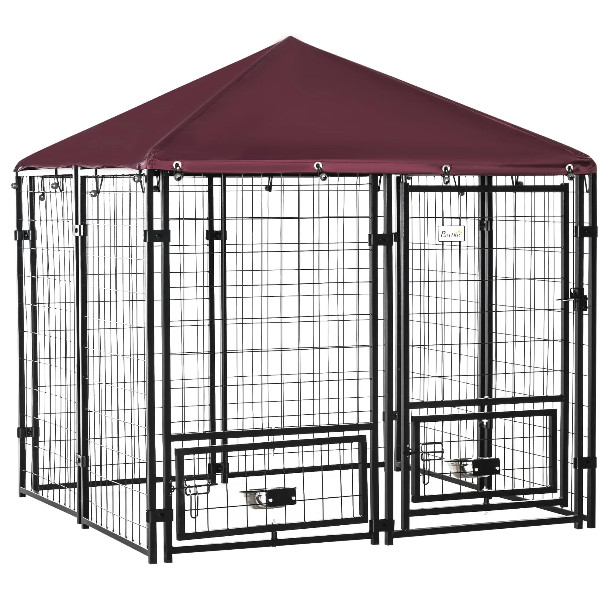 PawHut Recinto per Cani da Esterno con Serratura Kennel Nero e Rosso - immagine 1