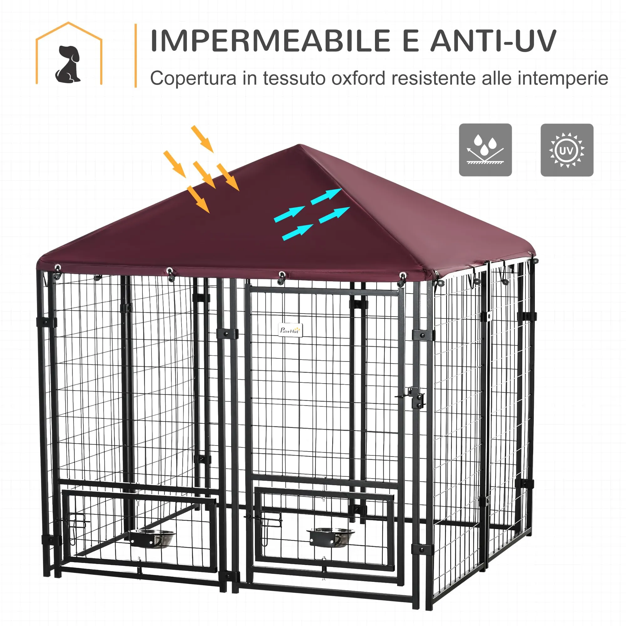 PawHut Recinto per Cani da Esterno con Serratura Kennel Nero e Rosso - immagine 3