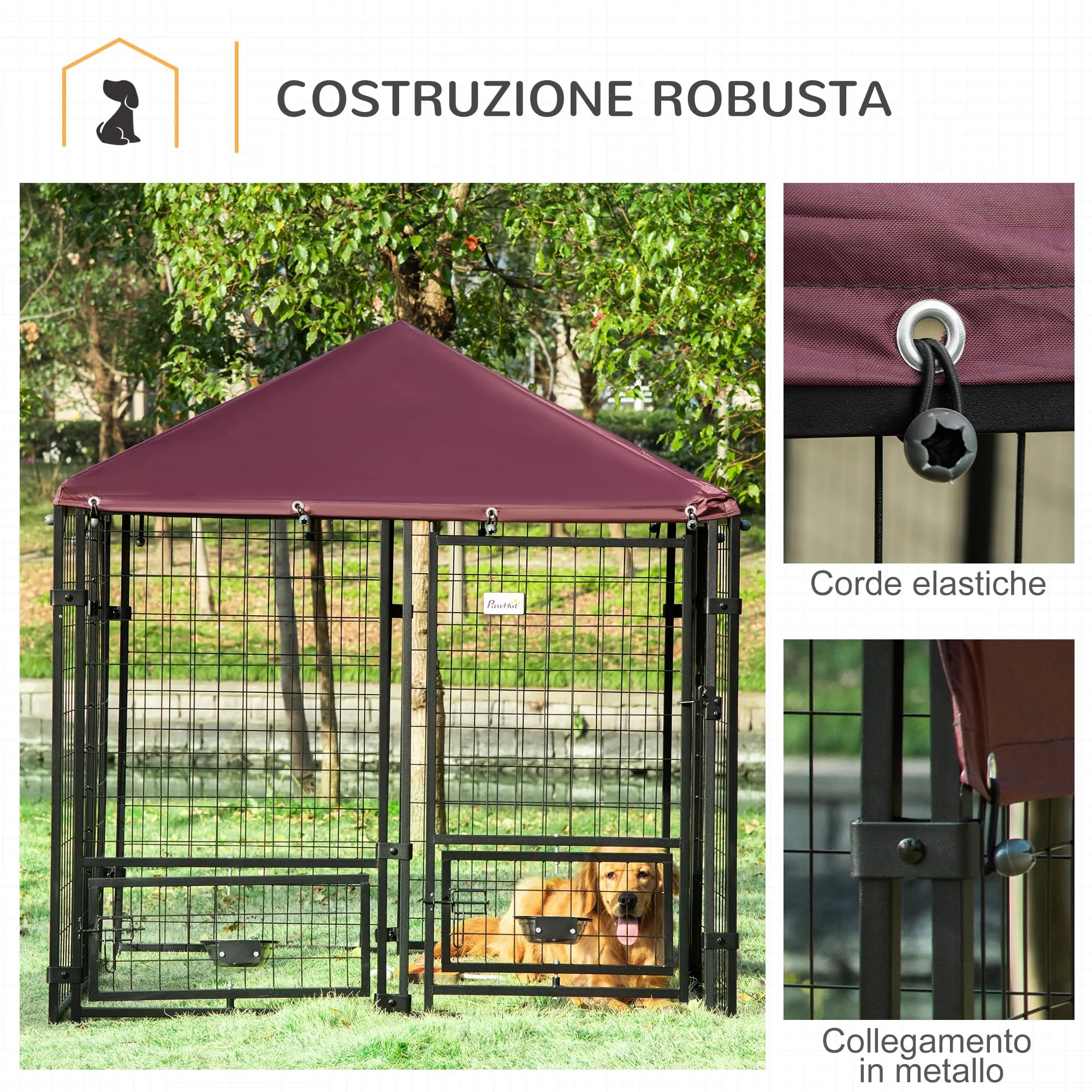 PawHut Recinto per Cani da Esterno con Serratura Kennel Nero e Rosso - immagine 5