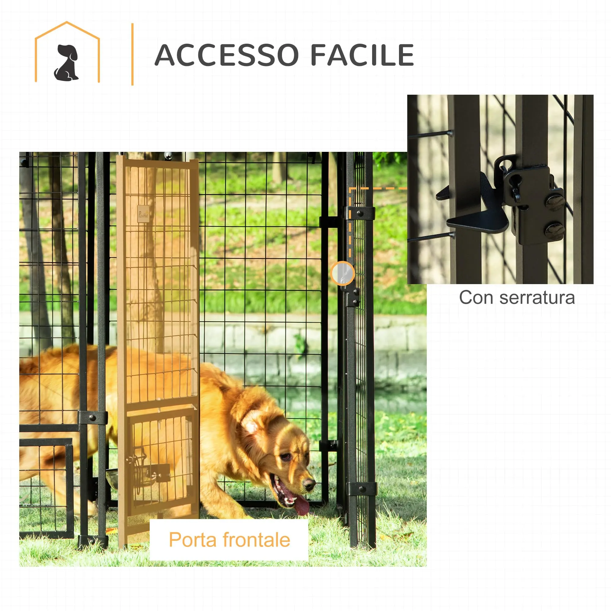 PawHut Recinto per Cani da Esterno con Serratura Kennel Nero e Rosso - immagine 6