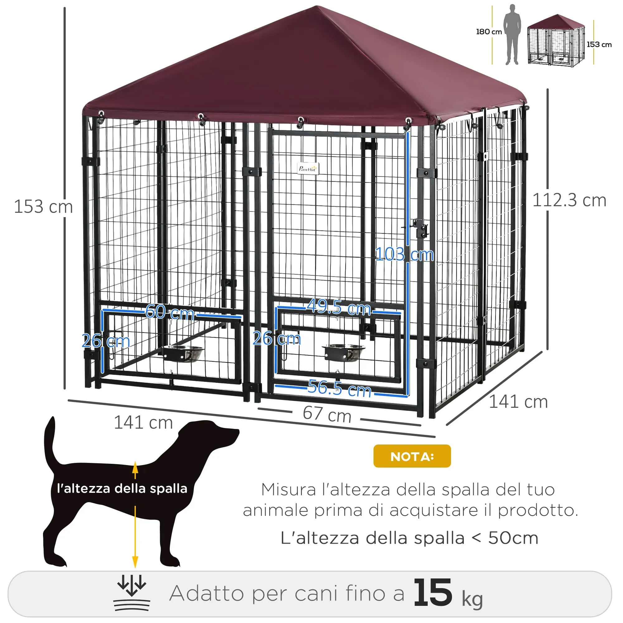 PawHut Recinto per Cani da Esterno con Serratura Kennel Nero e Rosso - immagine 7