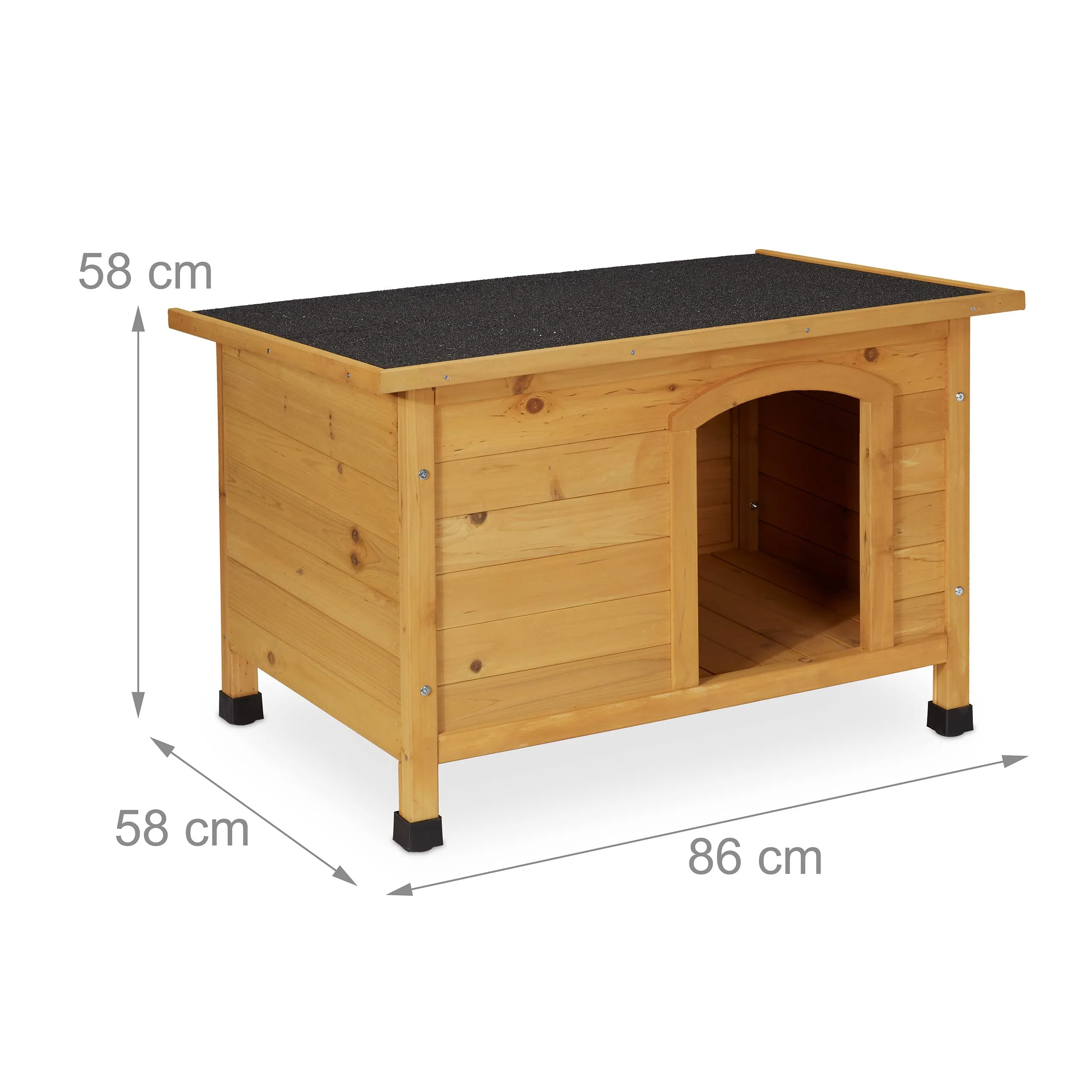 Relaxdays Cuccia per Cani, Casa in Legno, Tetto Asfaltato, Resistente alle Intemperie, HLP: 58x86x58 cm, Naturale Nero - immagine 4
