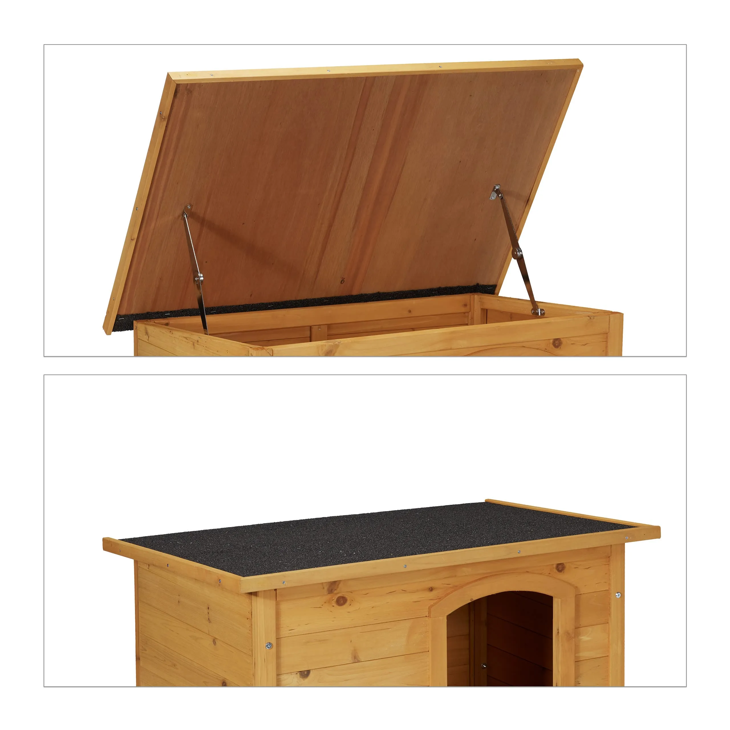 Relaxdays Cuccia per Cani, Casa in Legno, Tetto Asfaltato, Resistente alle Intemperie, HLP: 58x86x58 cm, Naturale Nero - immagine 6