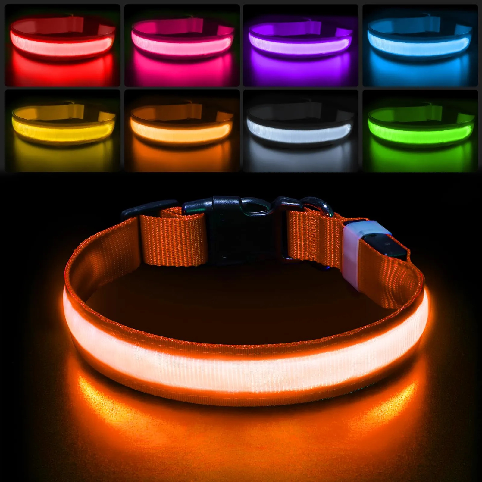 PcEoTllar Collare Luminoso per Cani, Impermeabile, Arancione-M - immagine 1
