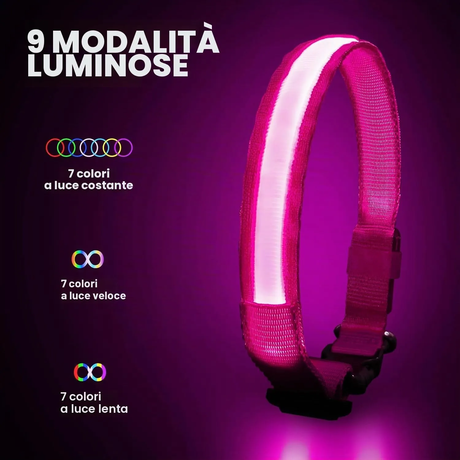 PcEoTllar Collare Luminoso per Cani, Impermeabile, Rosa-M - immagine 2