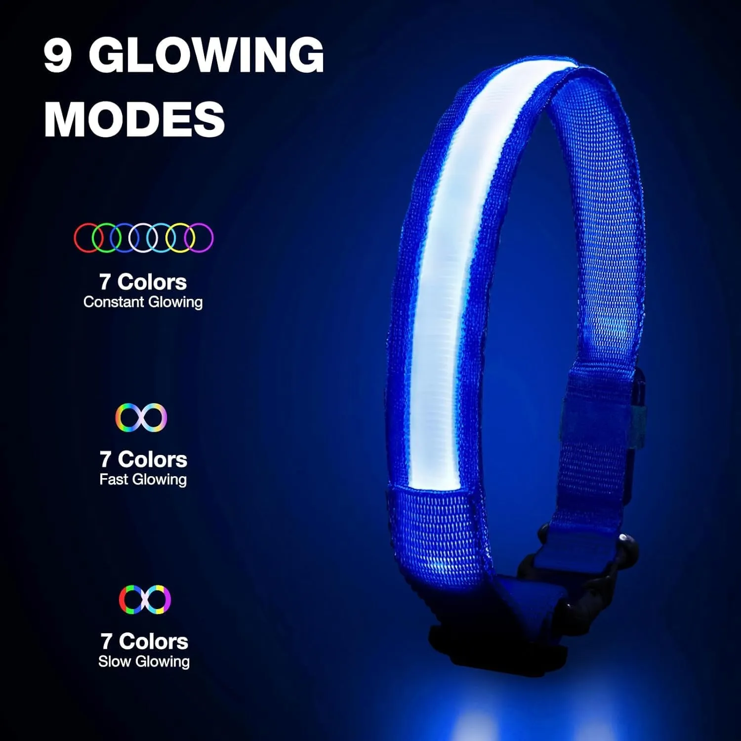 PcEoTllar Collare Luminoso per Cani, Impermeabile, Blu-M - immagine 2