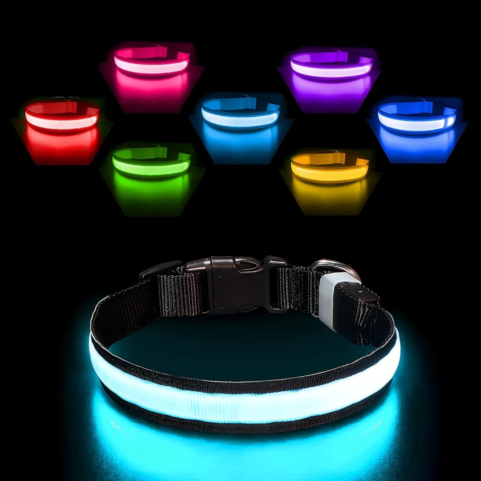 PcEoTllar Collare Luminoso per Cani, Impermeabile, Nero-L - immagine 1
