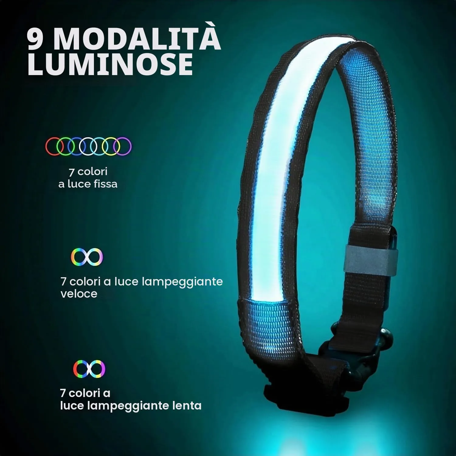 PcEoTllar Collare Luminoso per Cani, Impermeabile, Nero-L - immagine 2