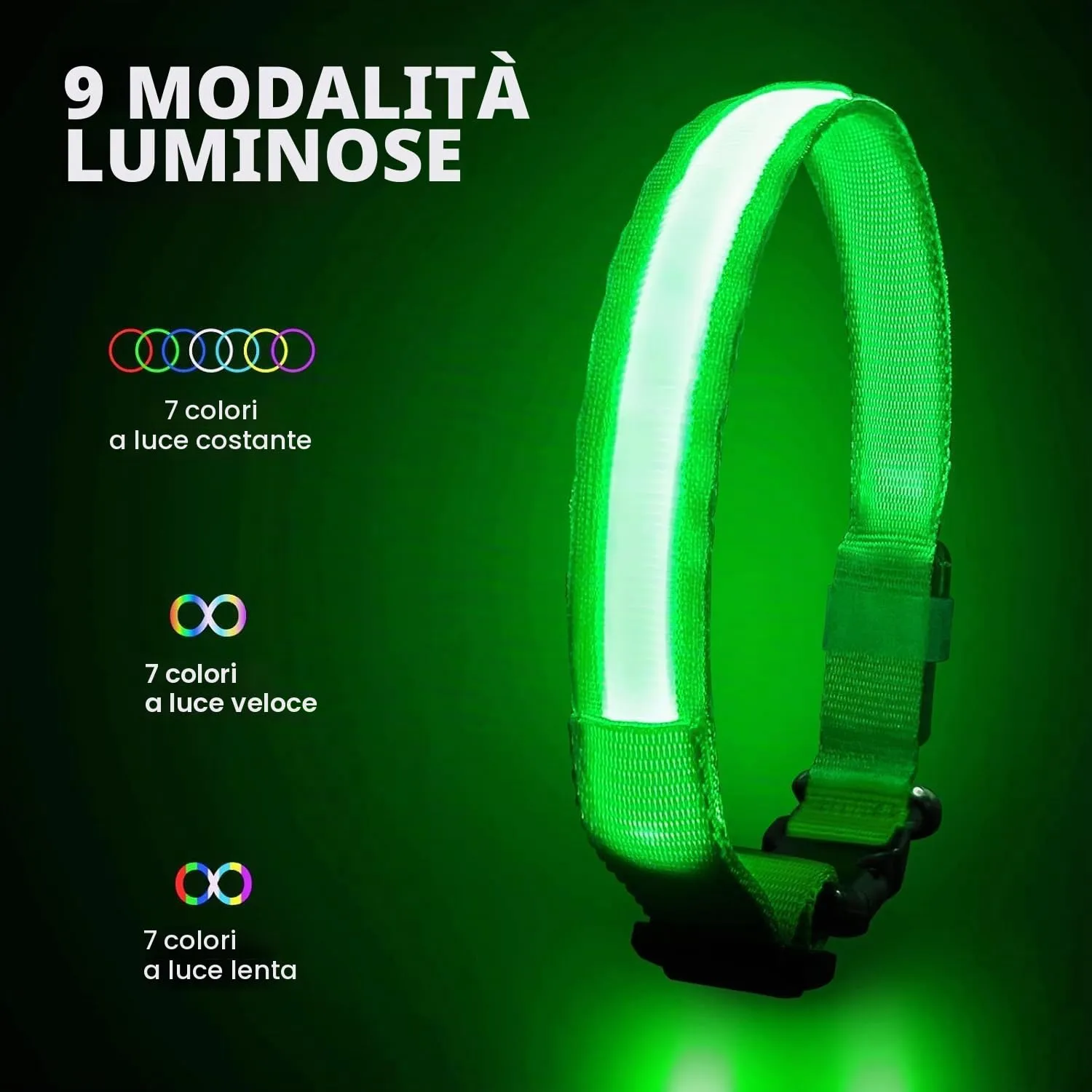 PcEoTllar Collare Luminoso per Cani, Impermeabile, Verde-S - immagine 2