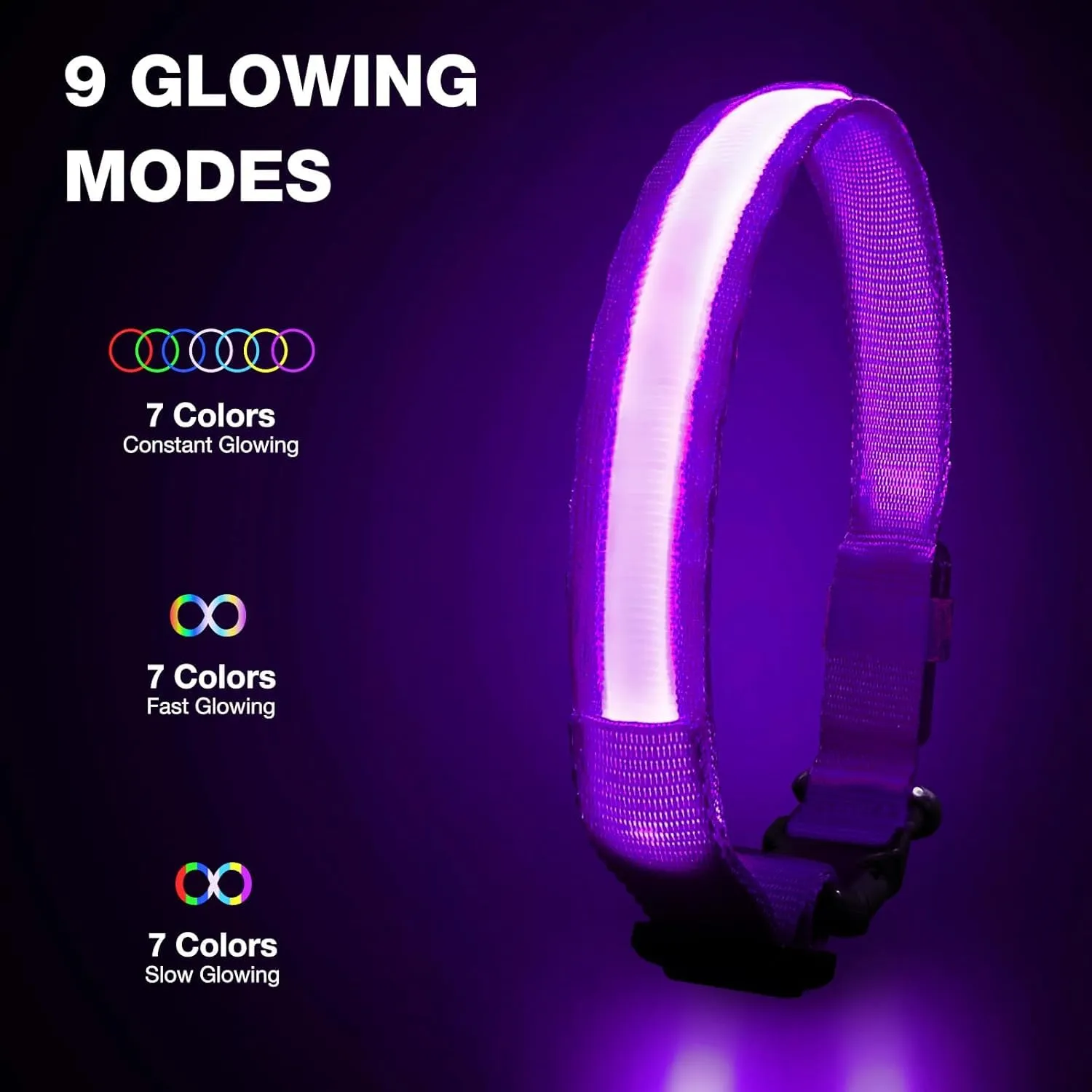 PcEoTllar Collare Luminoso per Cani, Impermeabile, Viola-S - immagine 2