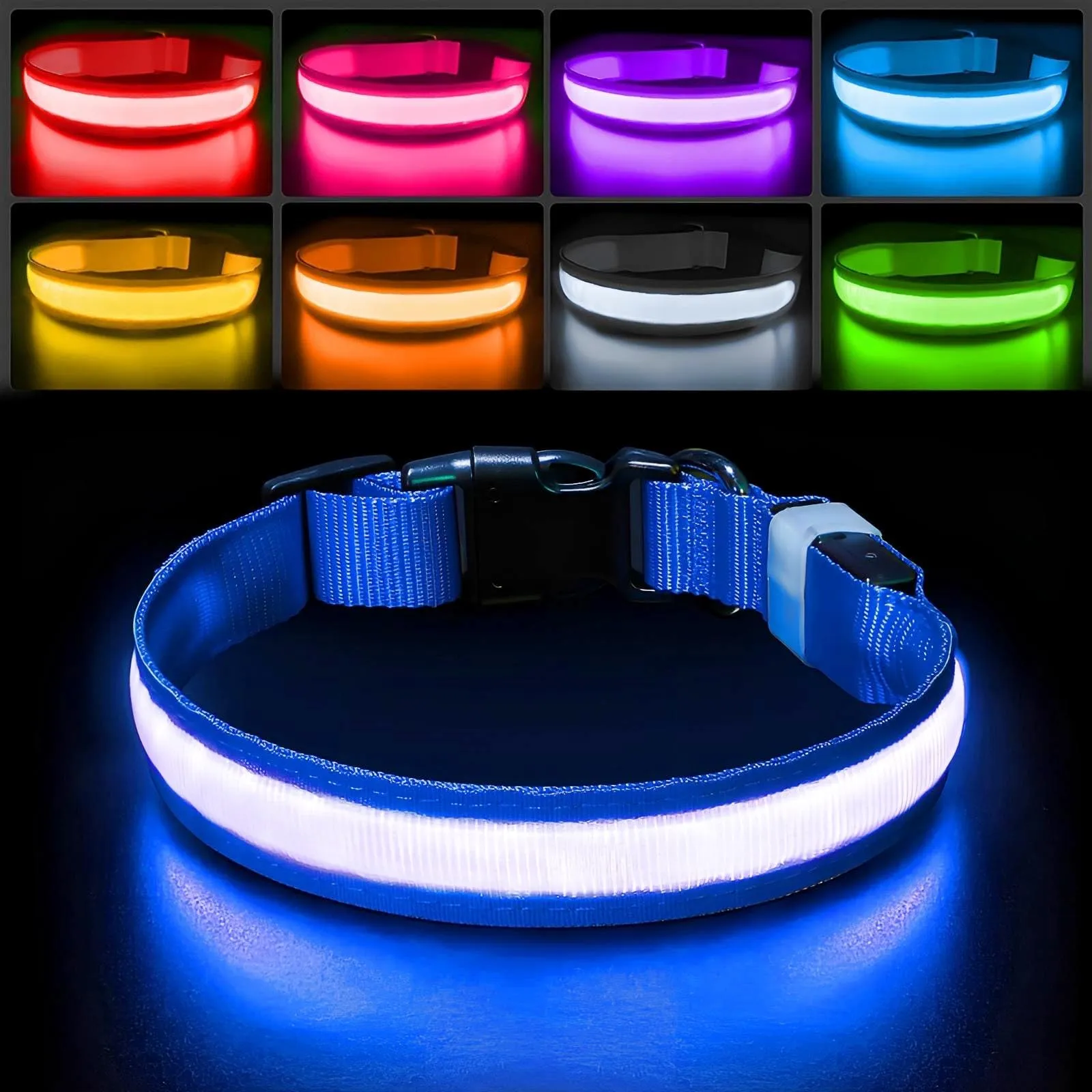 PcEoTllar Collare Luminoso per Cani, Impermeabile, Blu-L - immagine 1