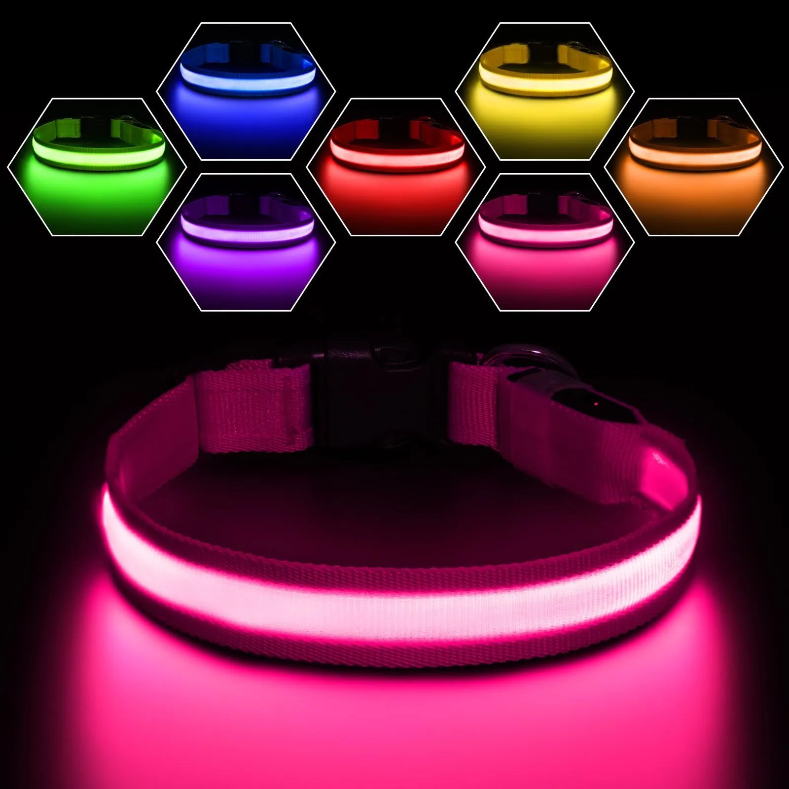 PcEoTllar Collare Luminoso per Cani, Impermeabile, Rosa-L - immagine 1