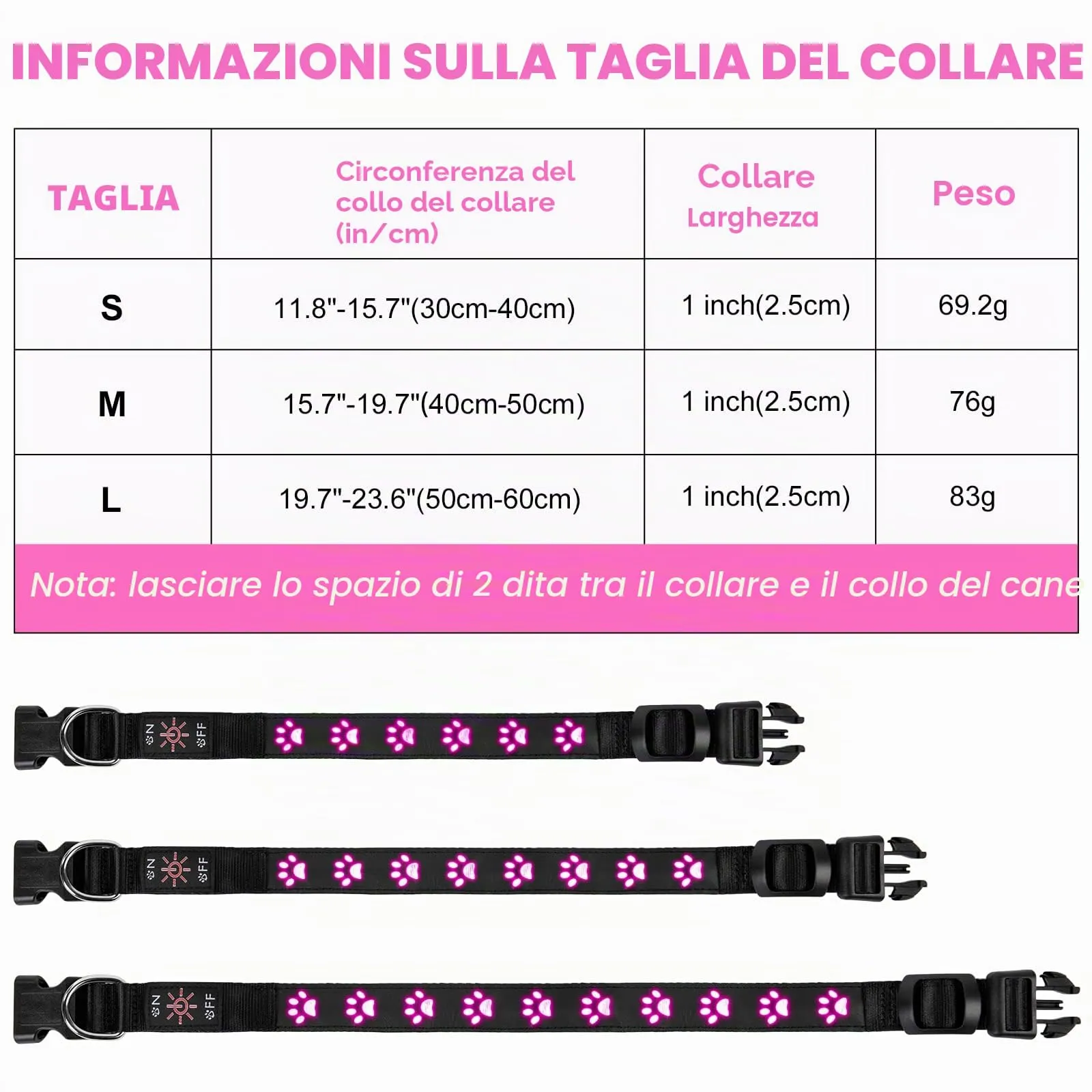 AUAUY Collare Luminoso per Cani, LED Ricaricabile e Impermeabile, Colore-S - immagine 2