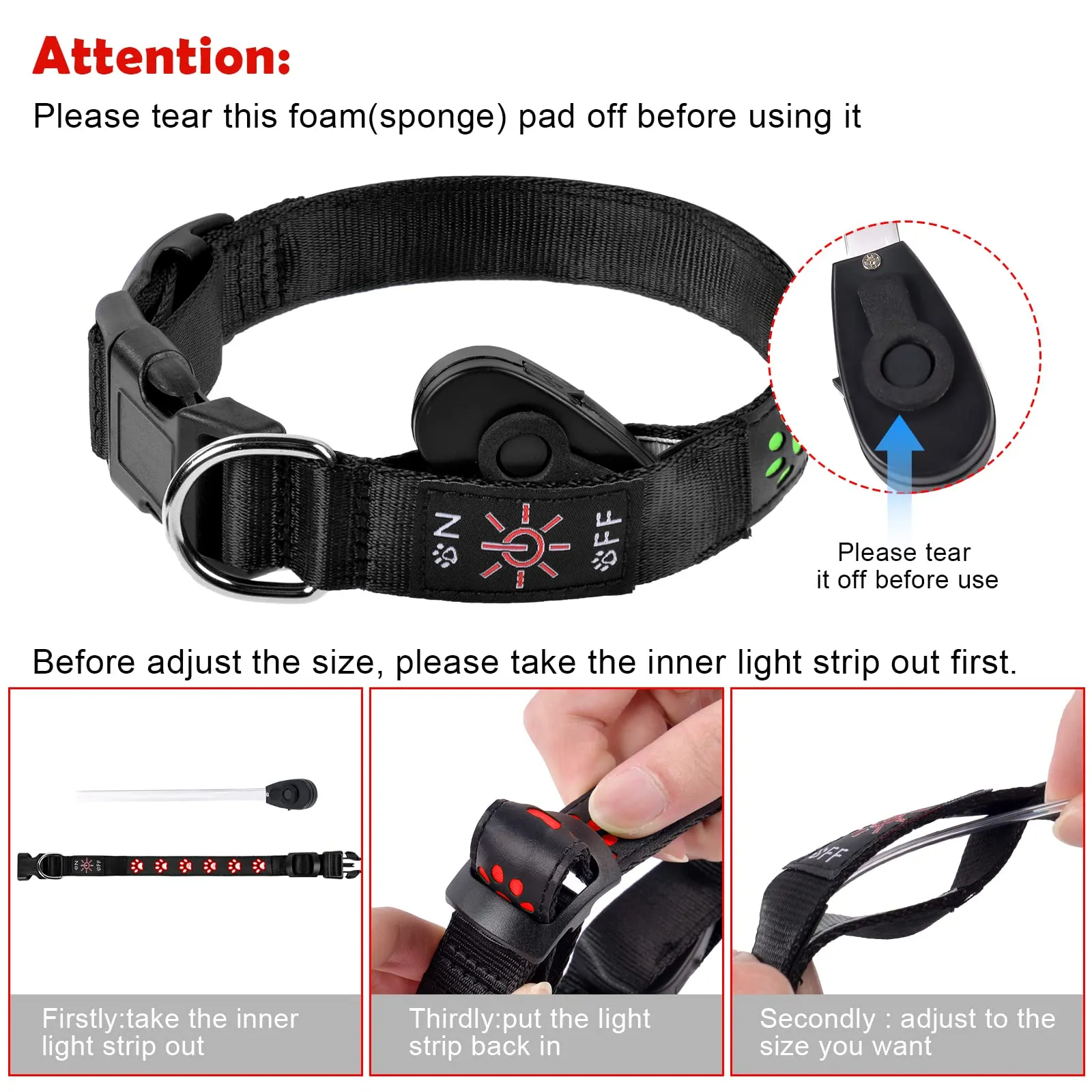 AUAUY Collare Luminoso per Cani, LED Ricaricabile e Impermeabile, Rosso-L - immagine 8