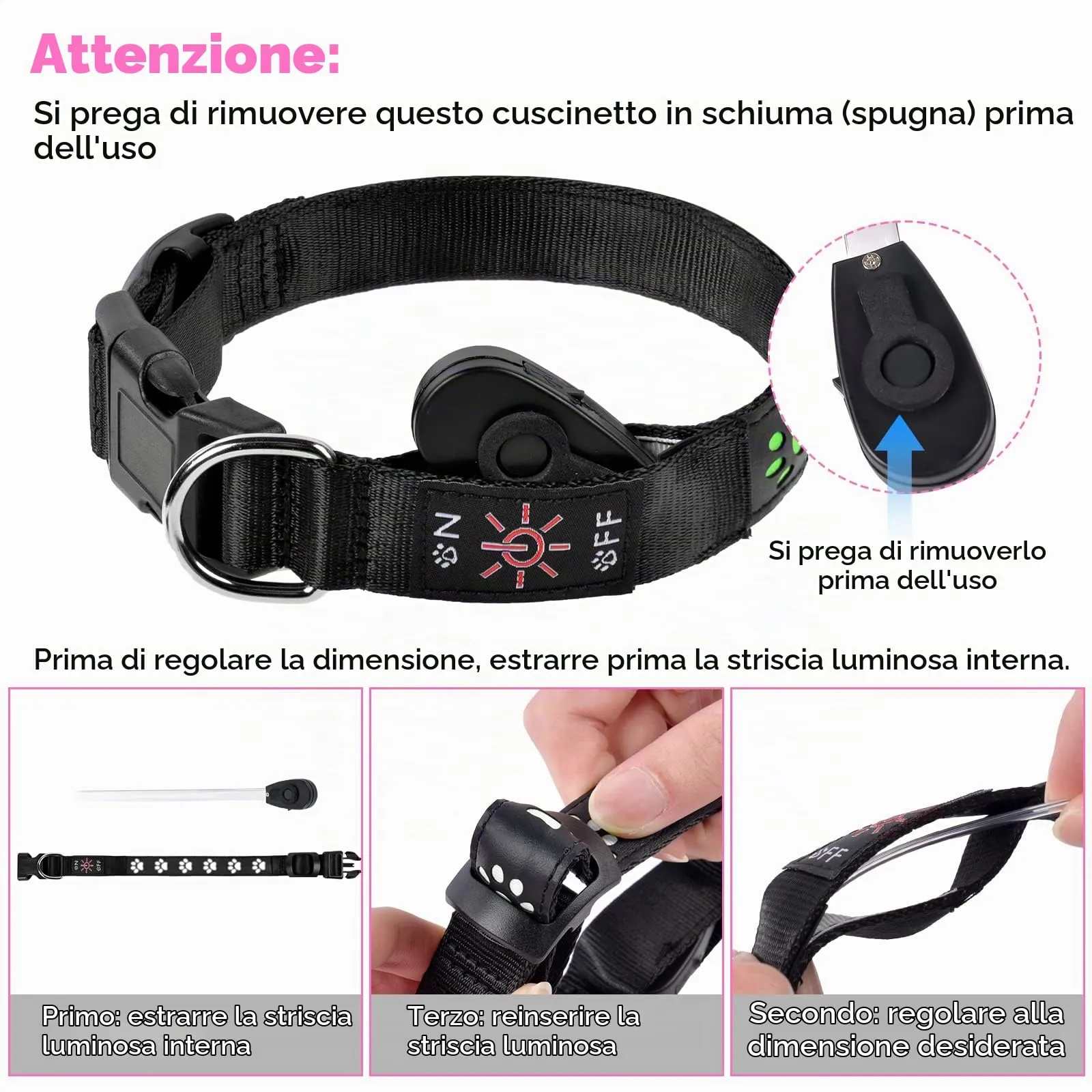 AUAUY Collare Luminoso per Cani, LED Ricaricabile e Impermeabile, Colore-M - immagine 3