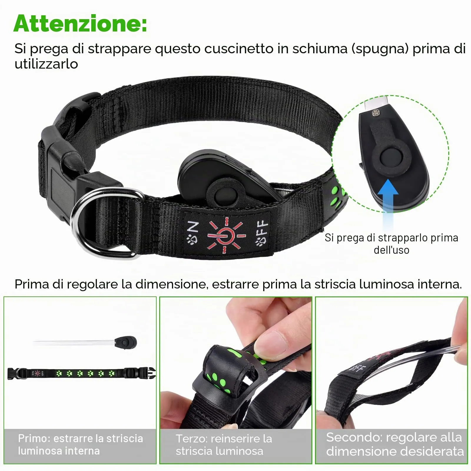 AUAUY Collare Luminoso per Cani, LED Ricaricabile e Impermeabile, Verde-M - immagine 4