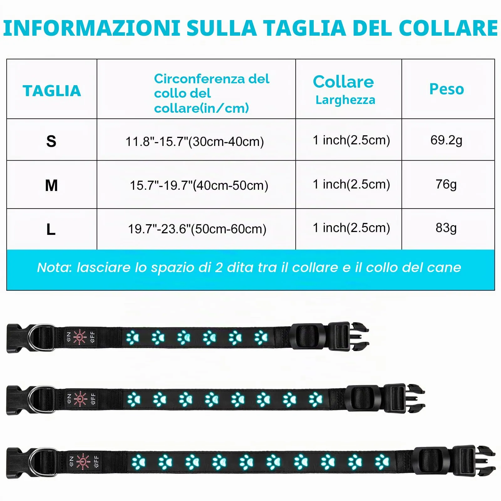 AUAUY Collare Luminoso per Cani, LED Ricaricabile e Impermeabile, Blu-S - immagine 2