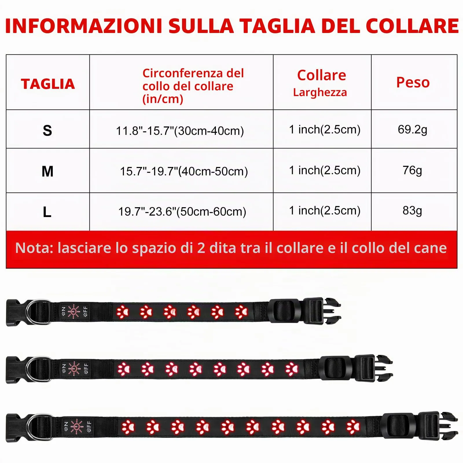 AUAUY Collare Luminoso per Cani, LED Ricaricabile e Impermeabile, Rosso-S - immagine 8