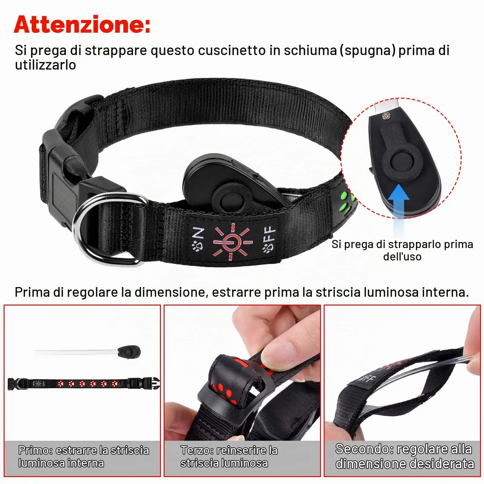 AUAUY Collare Luminoso per Cani, LED Ricaricabile e Impermeabile, Rosso-M - immagine 4