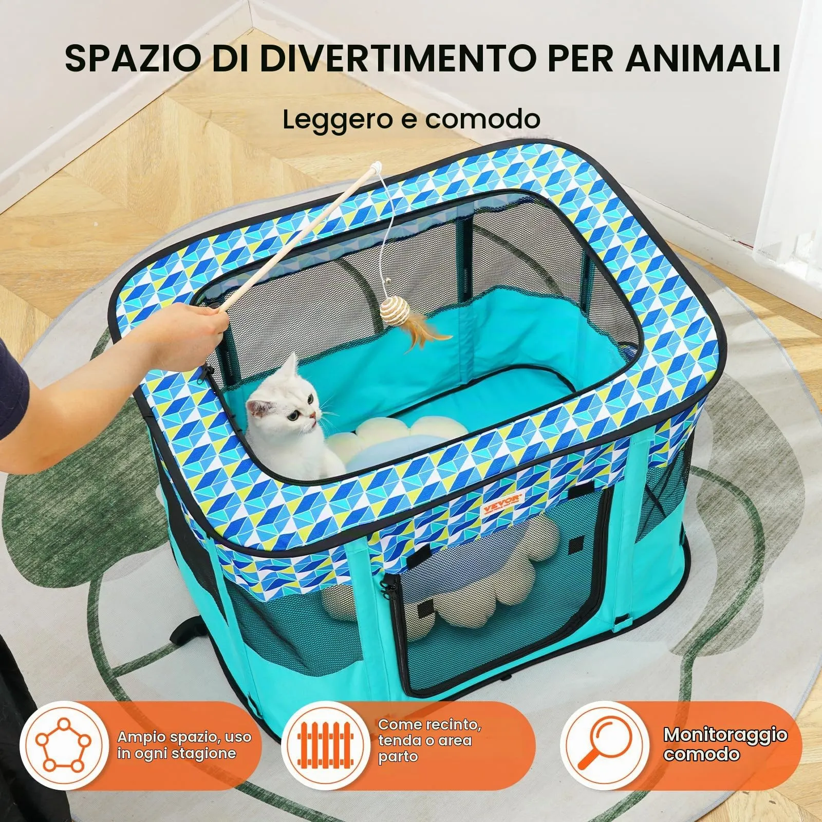 VEVOR Box per Cani Portatile Rettangolare 812x609 mm Box per Cuccioli Gatto Coniglio Pieghevole in Tessuto Oxford 600D, Cerniera Impermeabile Esterno Interno da Campeggio Viaggio Attività all'Aperto - immagine 4