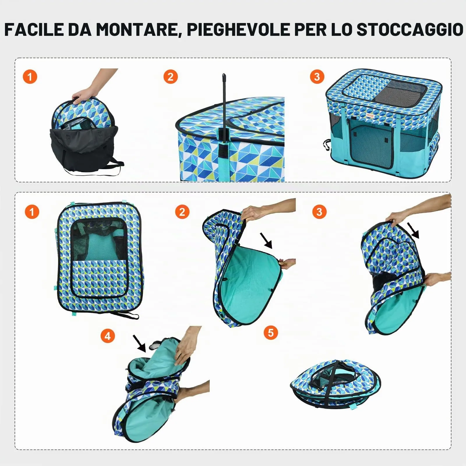 VEVOR Box per Cani Portatile Rettangolare 812x609 mm Box per Cuccioli Gatto Coniglio Pieghevole in Tessuto Oxford 600D, Cerniera Impermeabile Esterno Interno da Campeggio Viaggio Attività all'Aperto - immagine 6