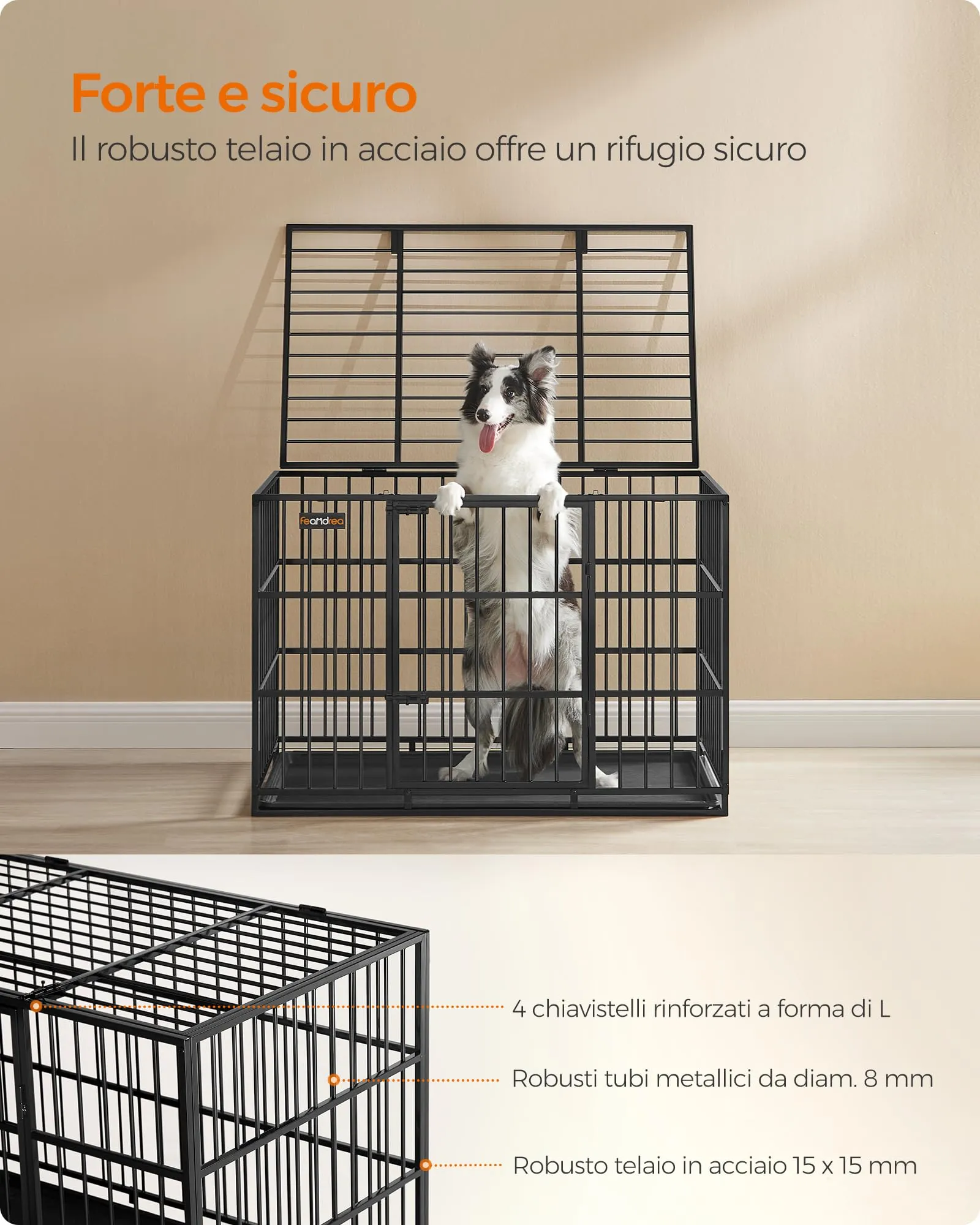 Feandrea Gabbia per Cani Pesanti, Doppio Sportello, 107 x 70 x 75 cm - immagine 3