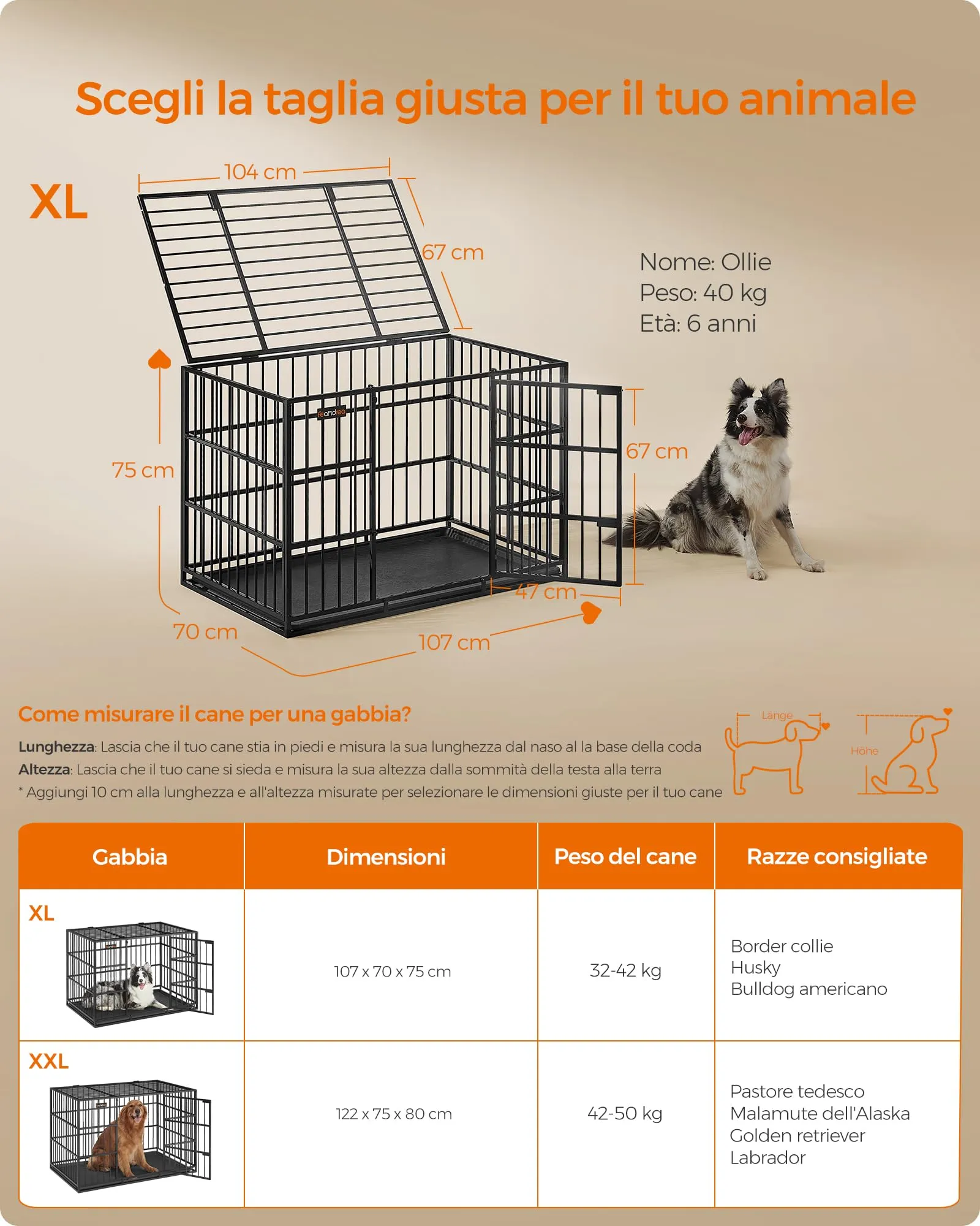 Feandrea Gabbia per Cani Pesanti, Doppio Sportello, 107 x 70 x 75 cm - immagine 4