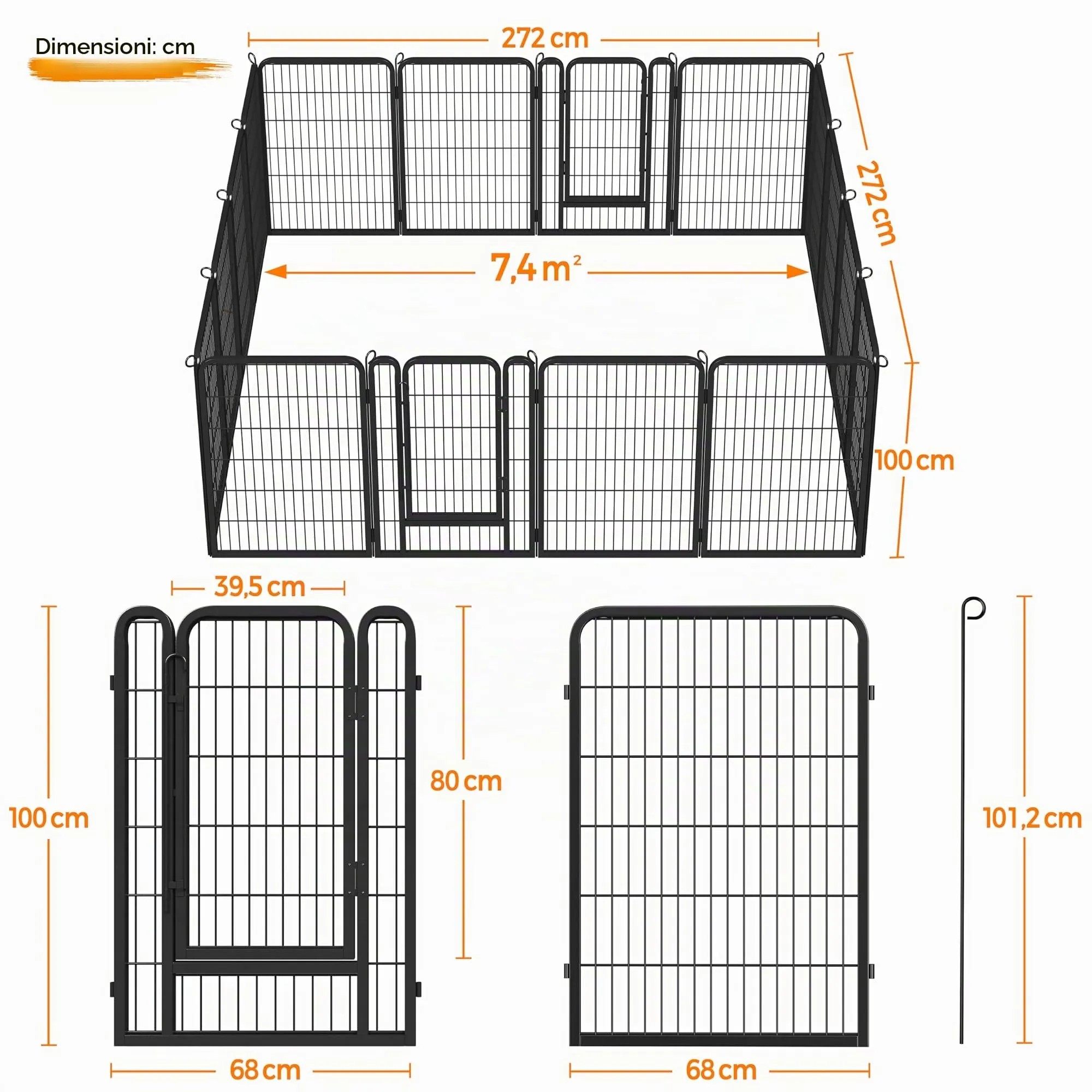 Yaheetech Recinto per Cani 16 Pannelli 68 x 100 cm in Metallo Nero - immagine 3